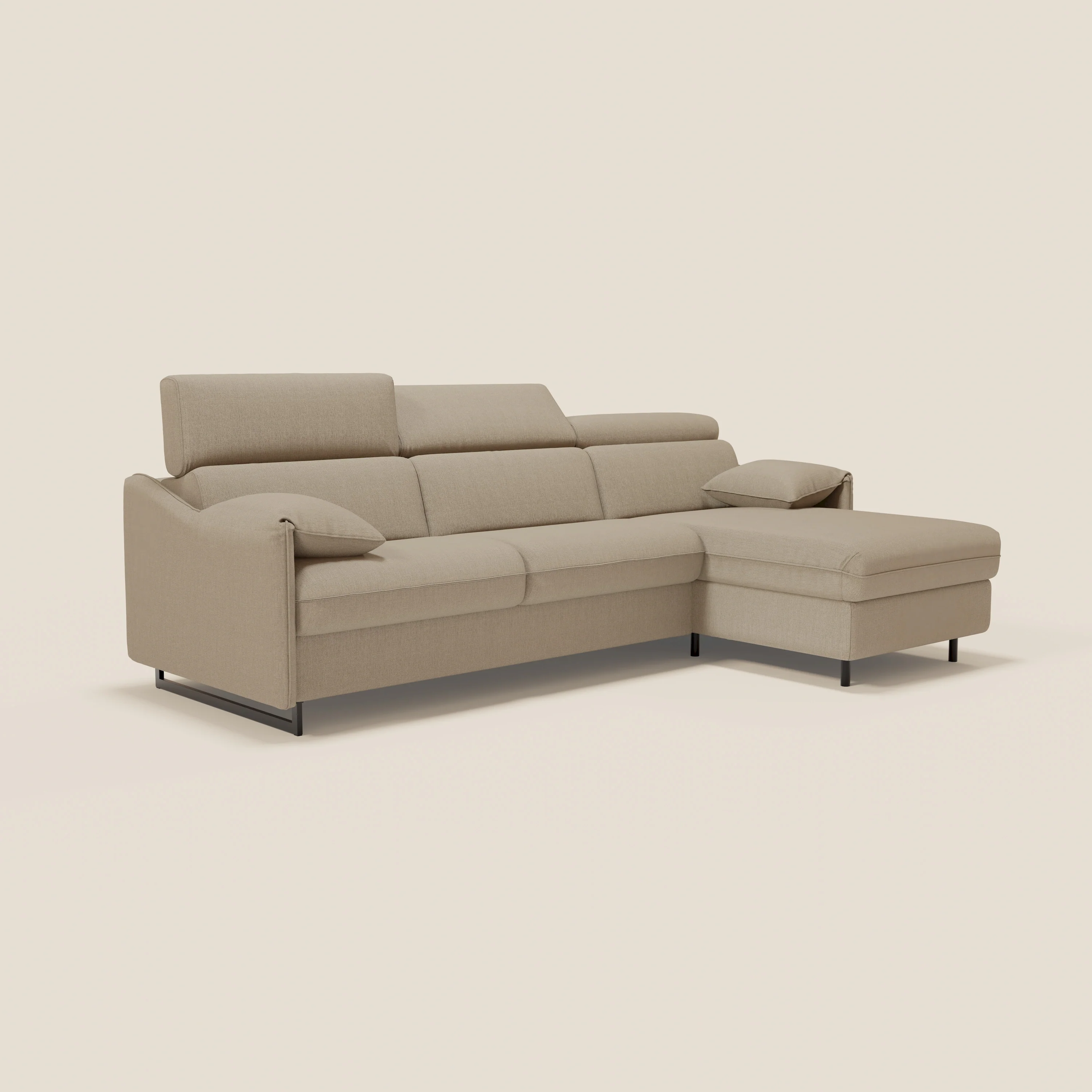 Violetta Canapé d'angle convertible avec chaise longue coffre, têtières et matelas 18cm en tissu imperméable T13 beige - Image 6