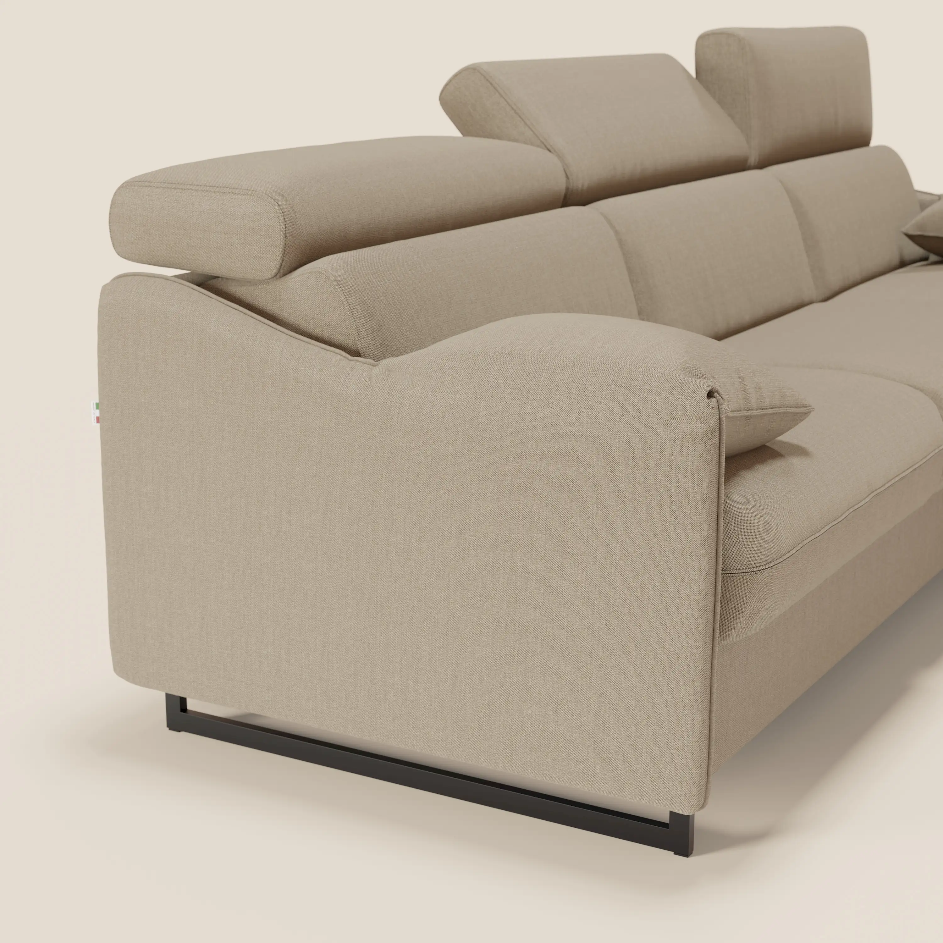 Violetta Canapé d'angle convertible avec chaise longue coffre, têtières et matelas 18cm en tissu imperméable T13 beige - Image 7
