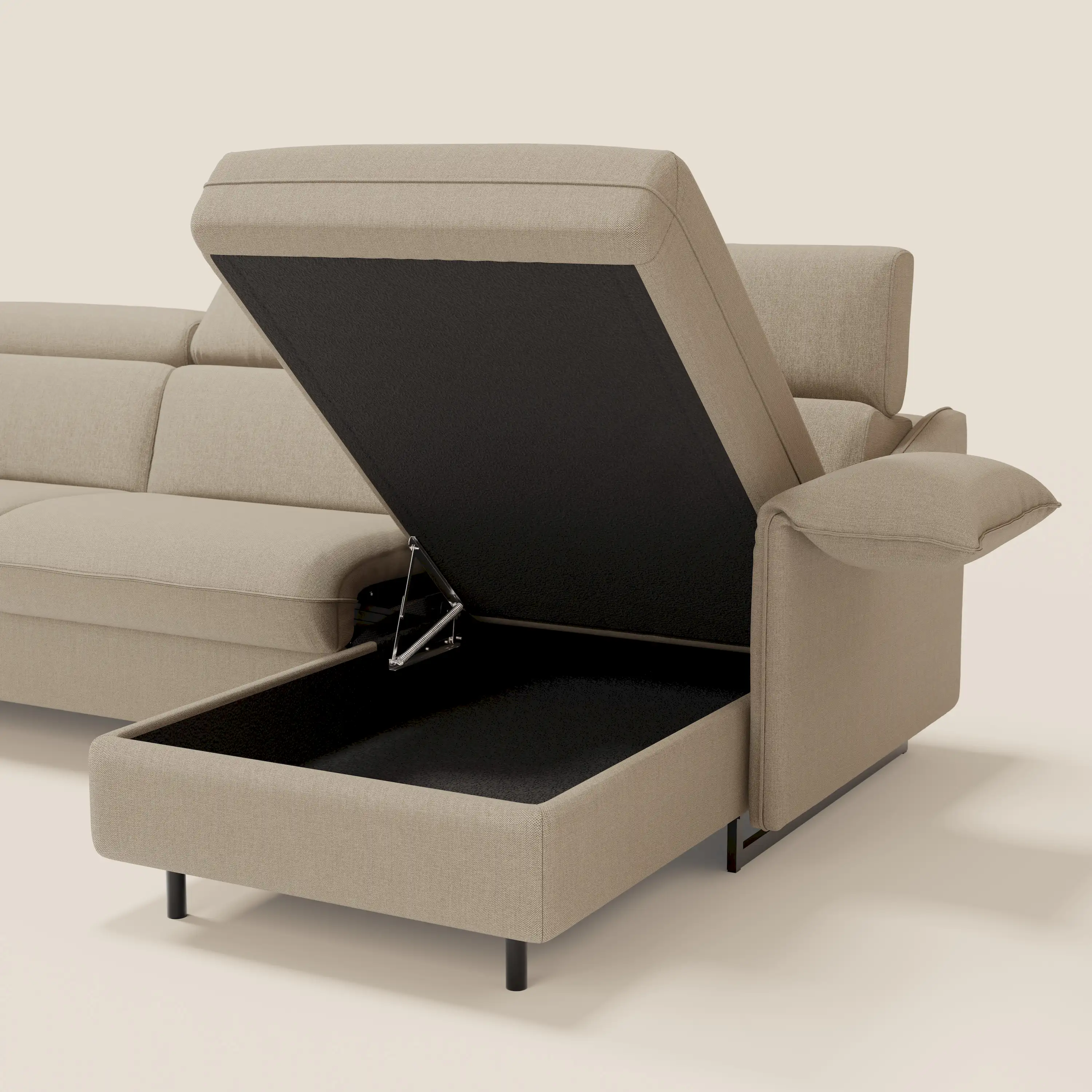 Violetta Canapé d'angle convertible avec chaise longue coffre, têtières et matelas 18cm en tissu imperméable T13 beige - Image 8
