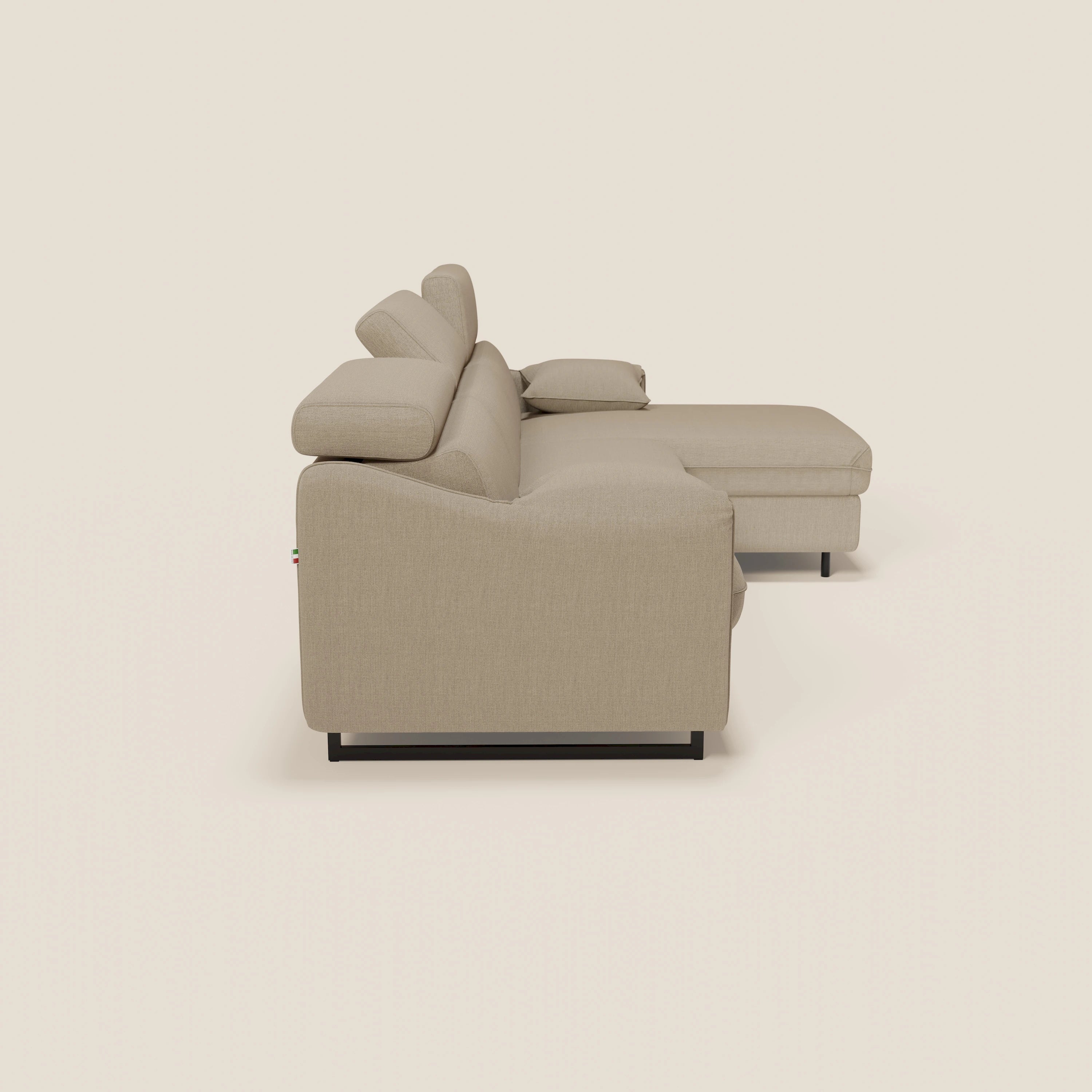 Violetta Canapé d'angle convertible avec chaise longue coffre, têtières et matelas 18cm en tissu imperméable T13 beige - Image 9