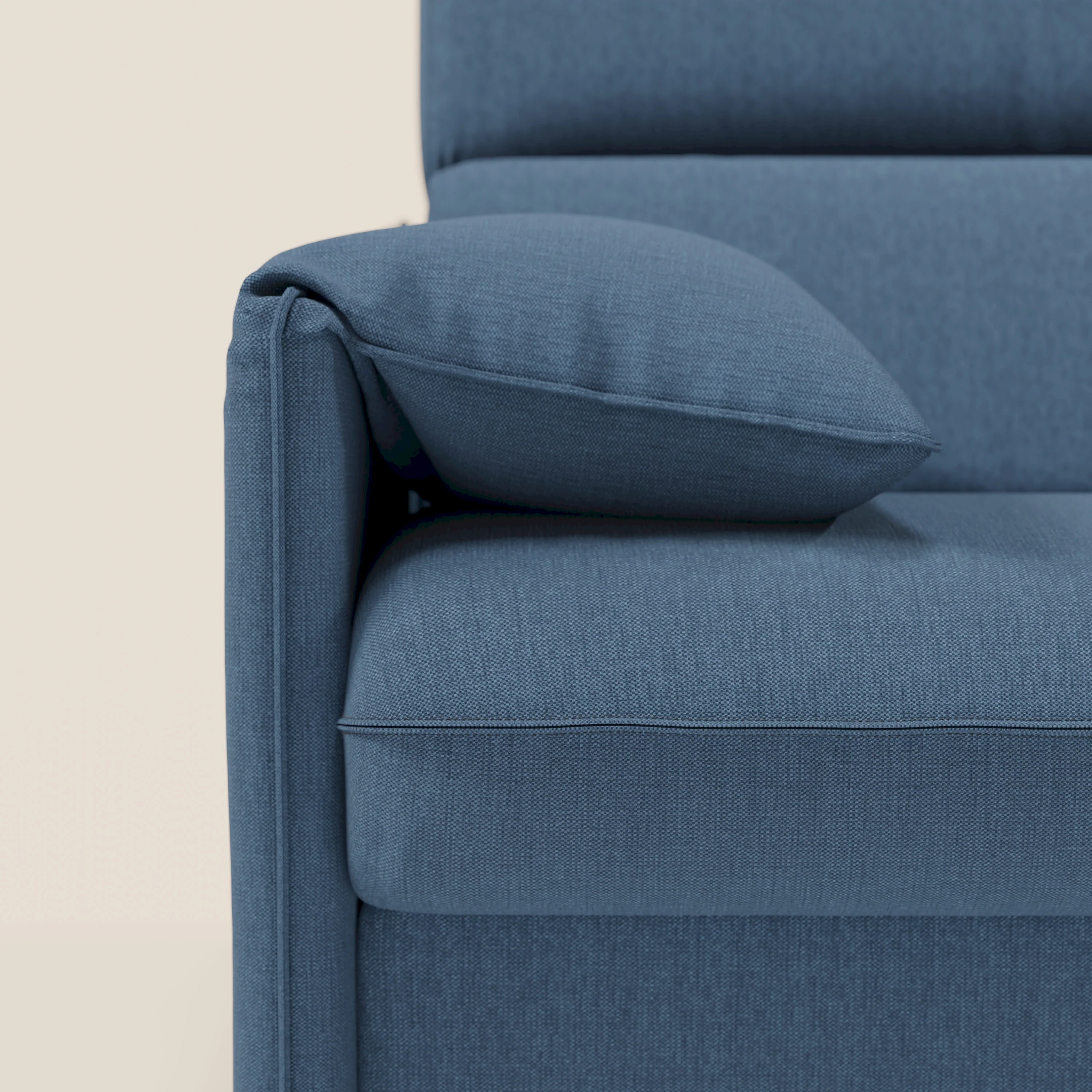 Violetta Canapé d'angle convertible avec chaise longue coffre, têtières et matelas 18cm en tissu imperméable T13 bleu - Image 10