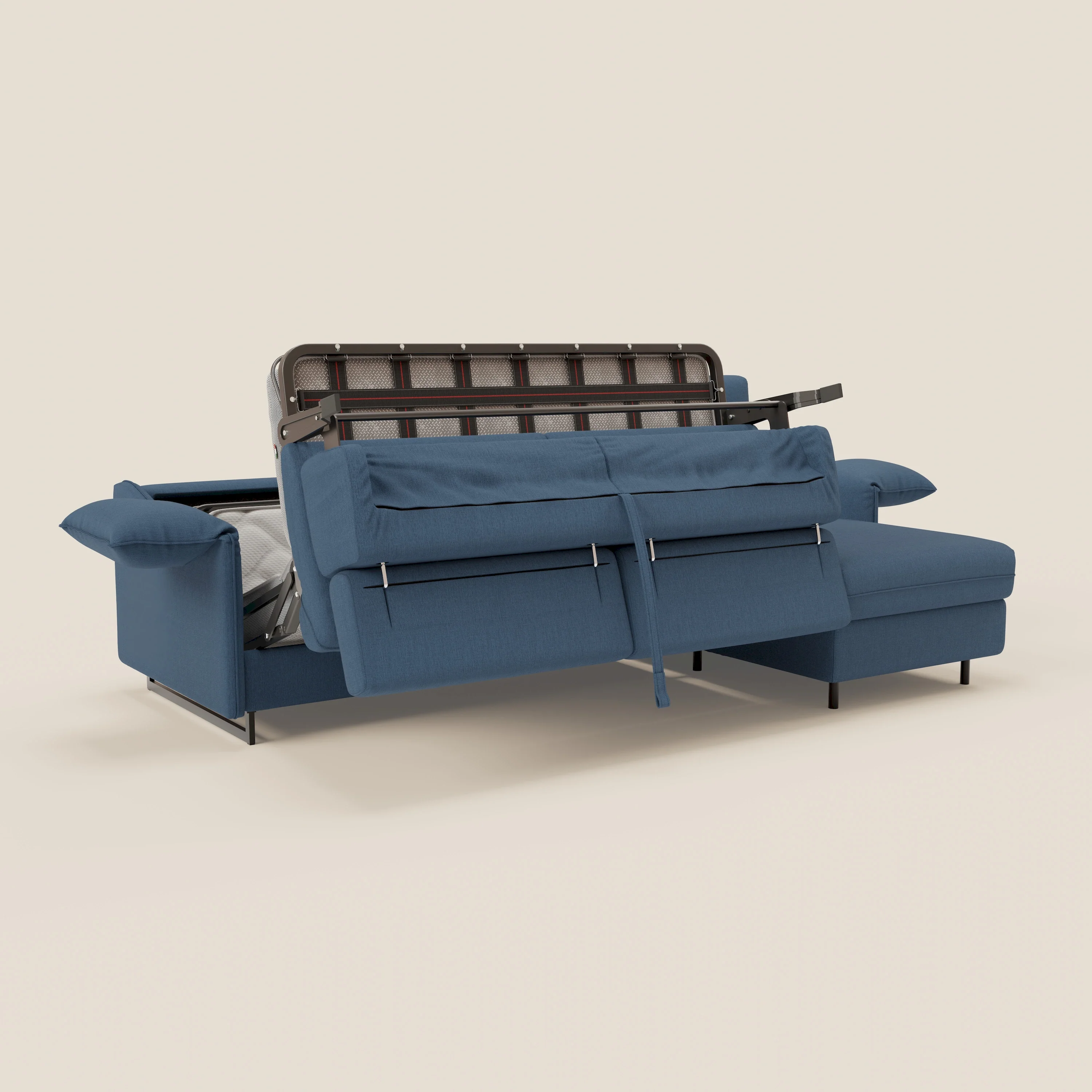 Violetta Canapé d'angle convertible avec chaise longue coffre, têtières et matelas 18cm en tissu imperméable T13 bleu - Image 11