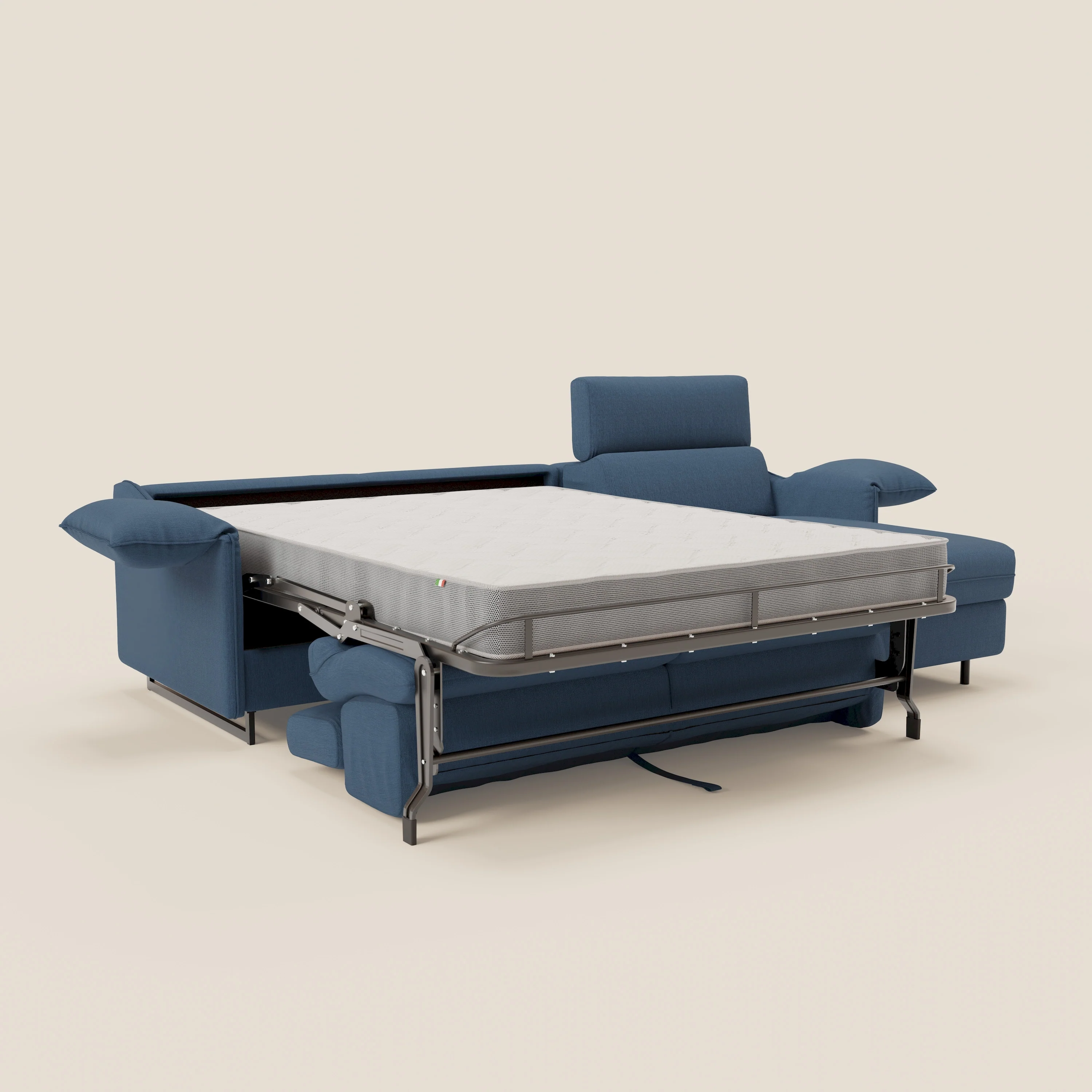 Violetta Canapé d'angle convertible avec chaise longue coffre, têtières et matelas 18cm en tissu imperméable T13 bleu - Image 12