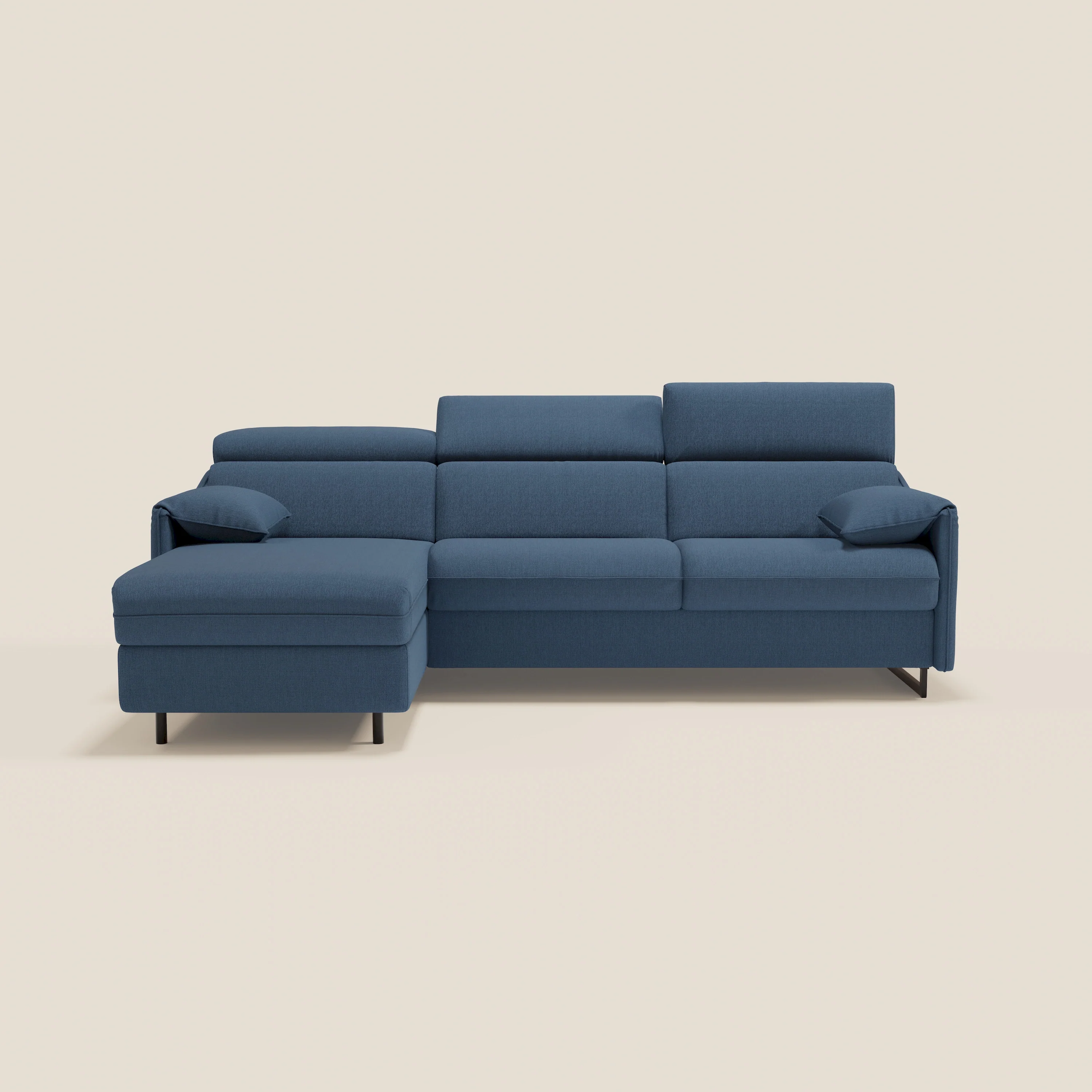 Violetta Canapé d'angle convertible avec chaise longue coffre, têtières et matelas 18cm en tissu imperméable T13 bleu - Image 13