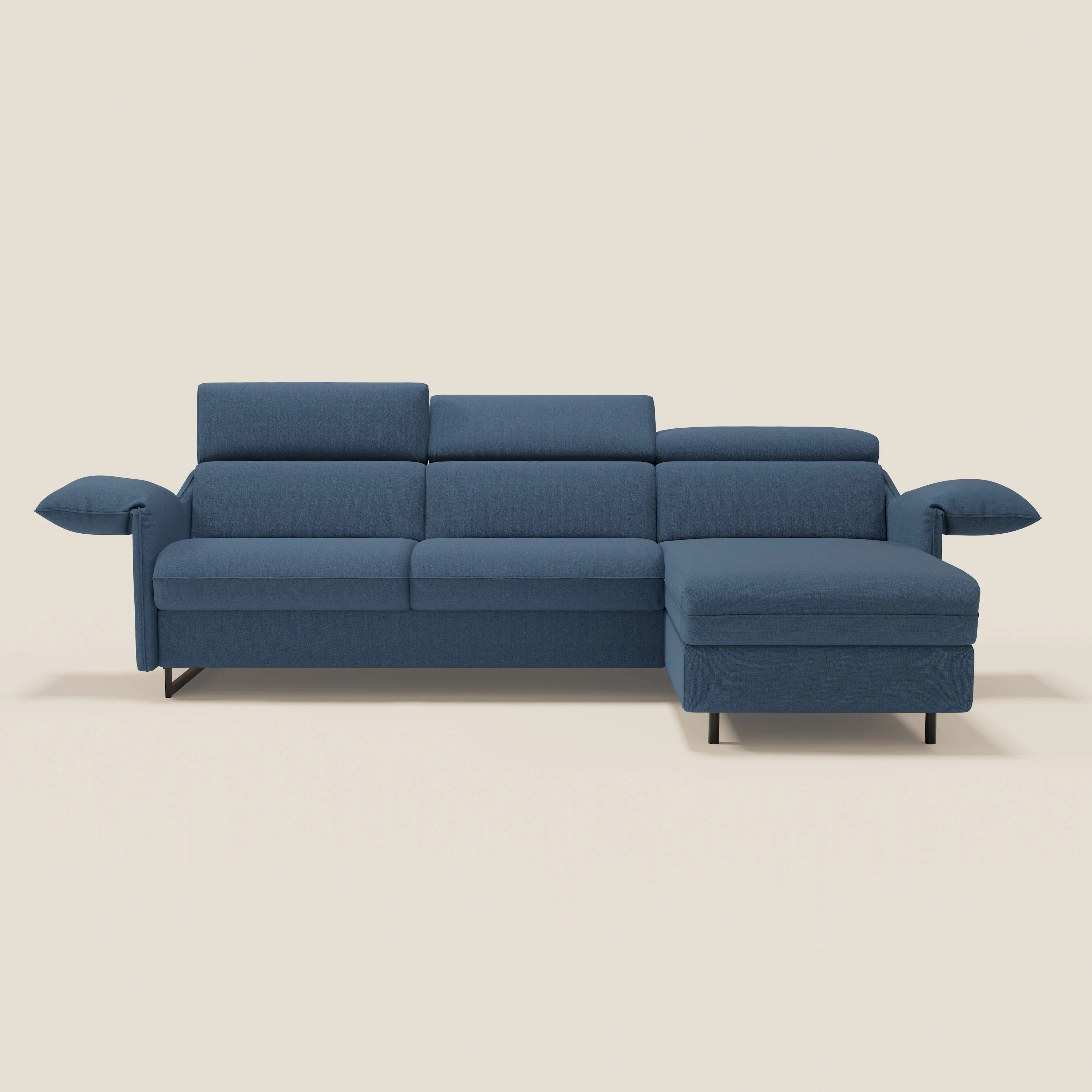 Violetta Canapé d'angle convertible avec chaise longue coffre, têtières et matelas 18cm en tissu imperméable T13 bleu - Image 3