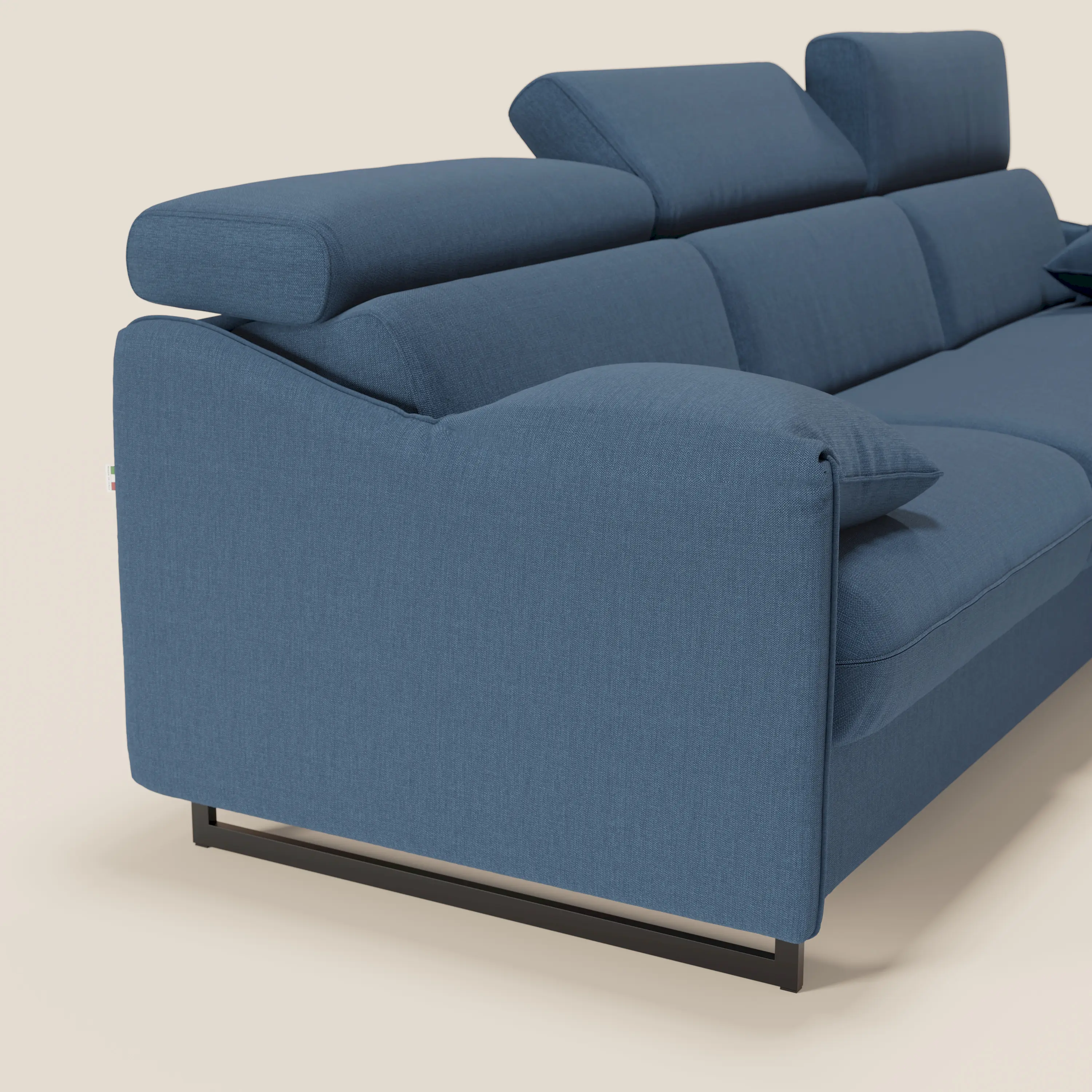 Violetta Canapé d'angle convertible avec chaise longue coffre, têtières et matelas 18cm en tissu imperméable T13 bleu - Image 5