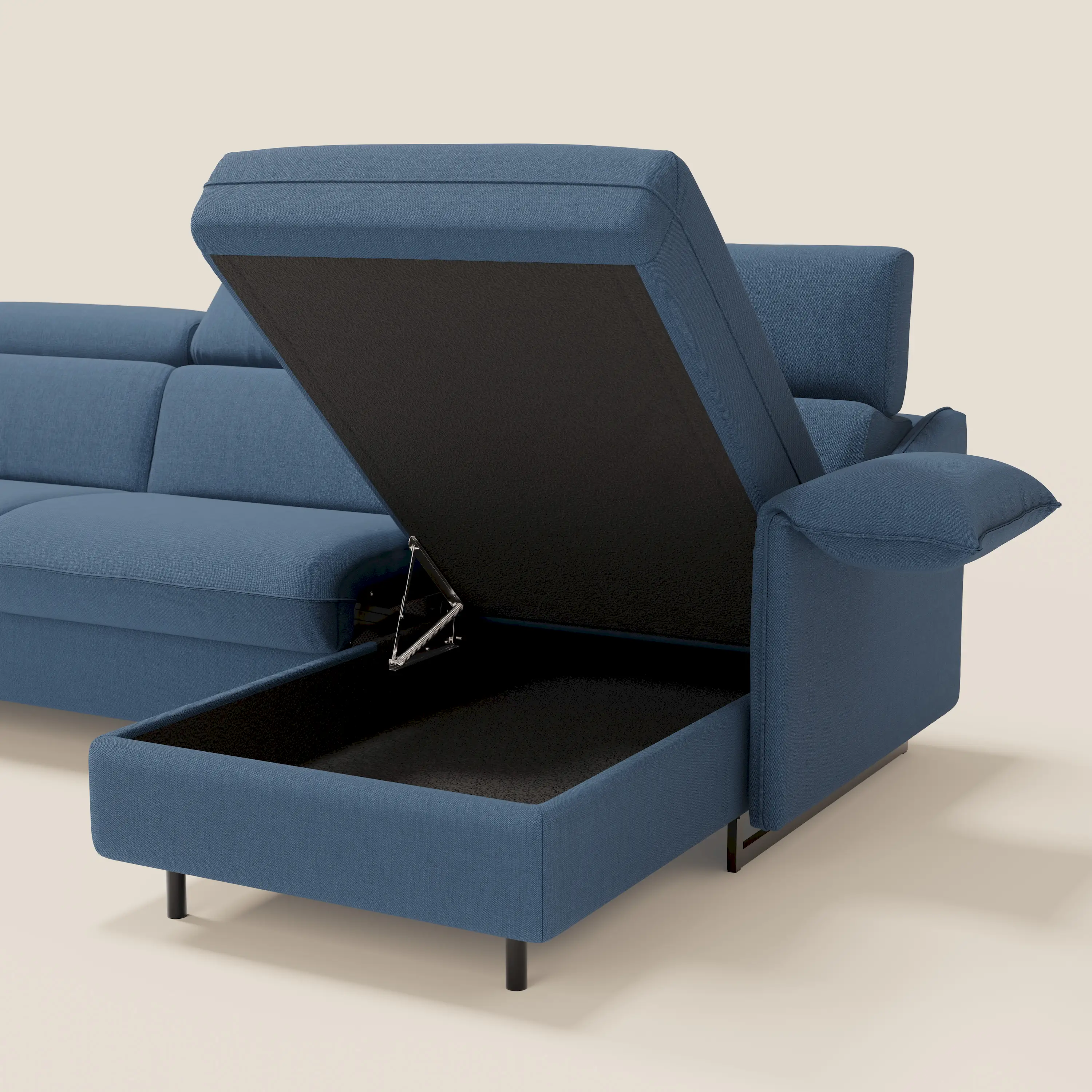 Violetta Canapé d'angle convertible avec chaise longue coffre, têtières et matelas 18cm en tissu imperméable T13 bleu - Image 6
