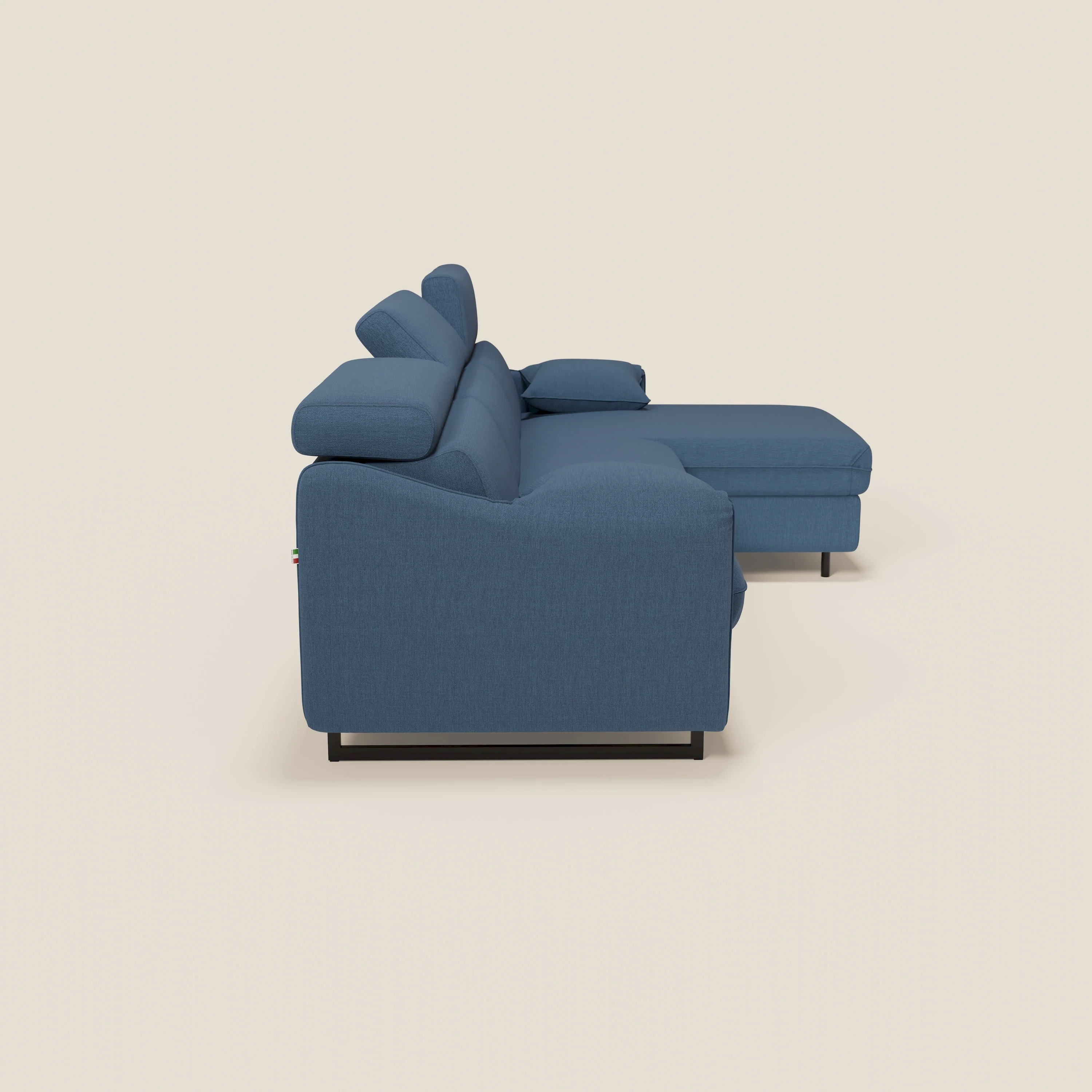 Violetta Canapé d'angle convertible avec chaise longue coffre, têtières et matelas 18cm en tissu imperméable T13 bleu - Image 7