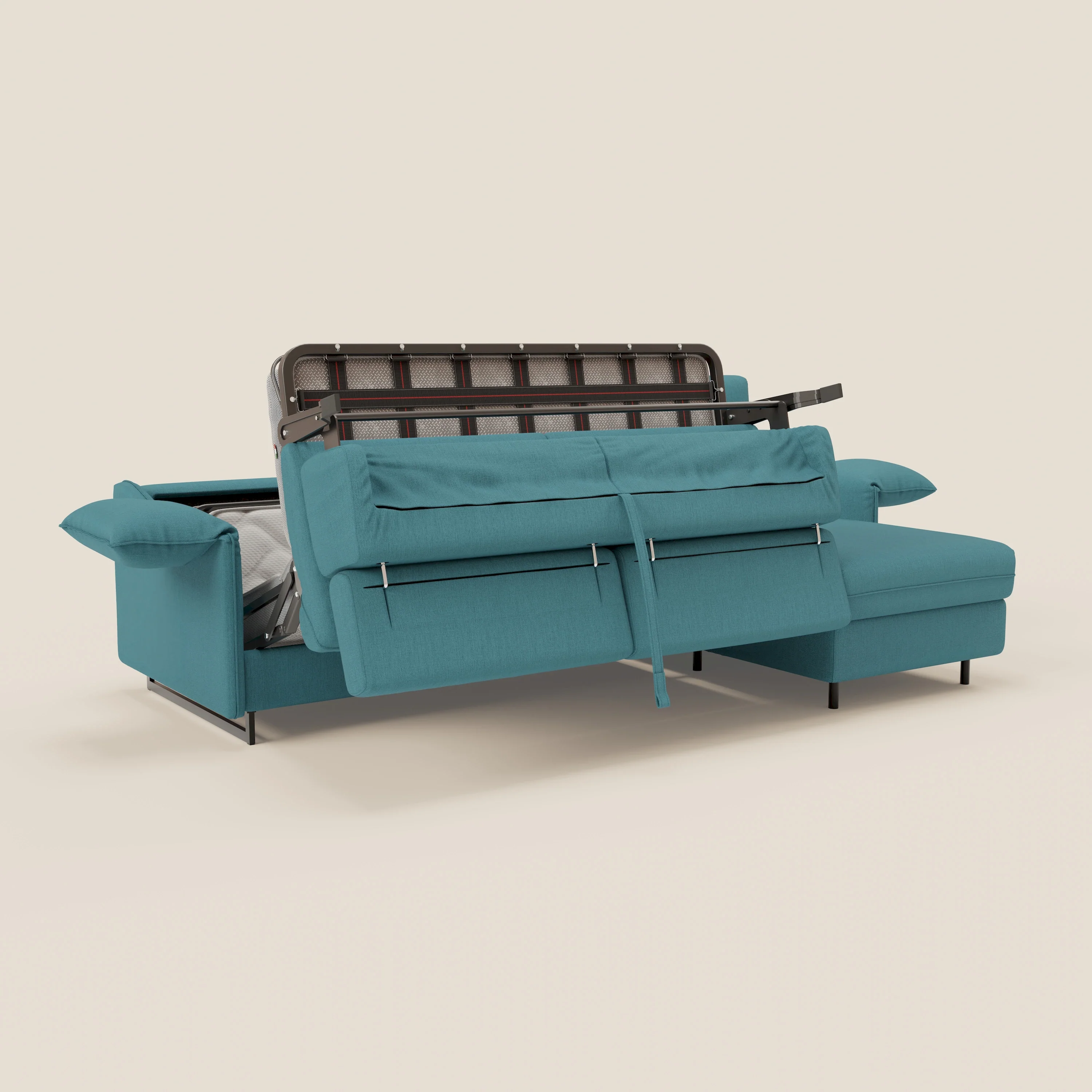 Violetta Canapé d'angle convertible avec chaise longue coffre, têtières et matelas 18cm en tissu imperméable T13 bleu ciel - Image 11