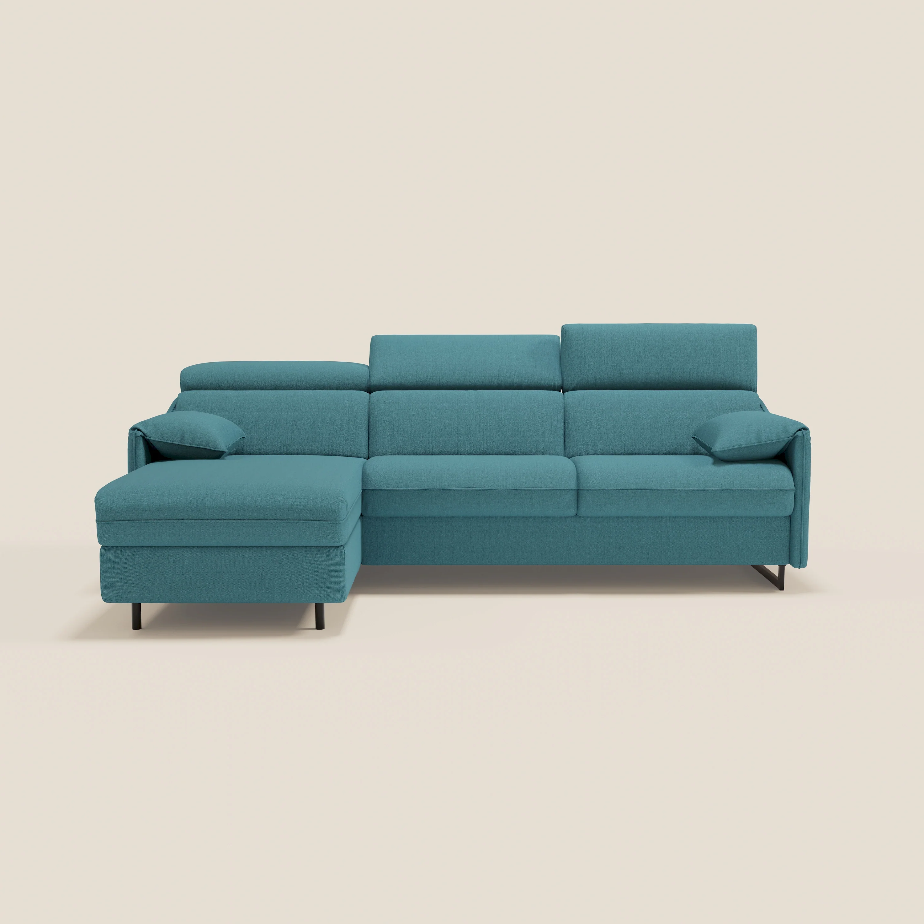 Violetta Canapé d'angle convertible avec chaise longue coffre, têtières et matelas 18cm en tissu imperméable T13 bleu ciel - Image 13