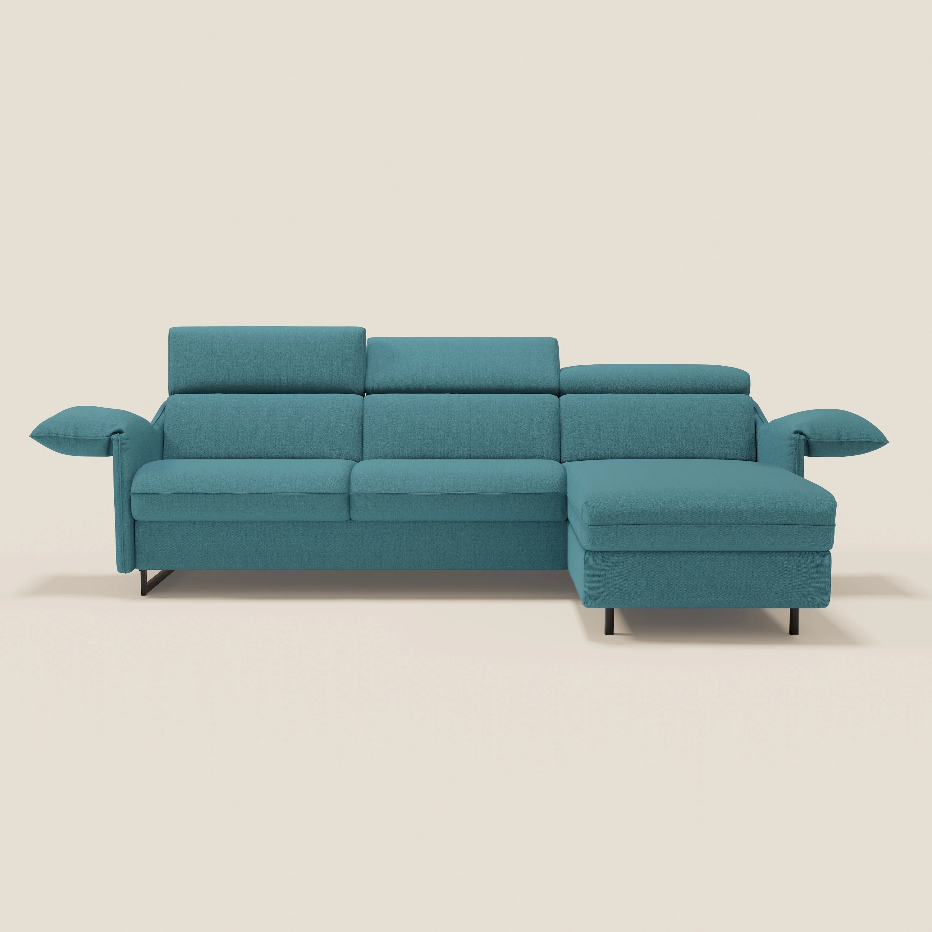 Violetta Canapé d'angle convertible avec chaise longue coffre, têtières et matelas 18cm en tissu imperméable T13 bleu ciel - Image 3