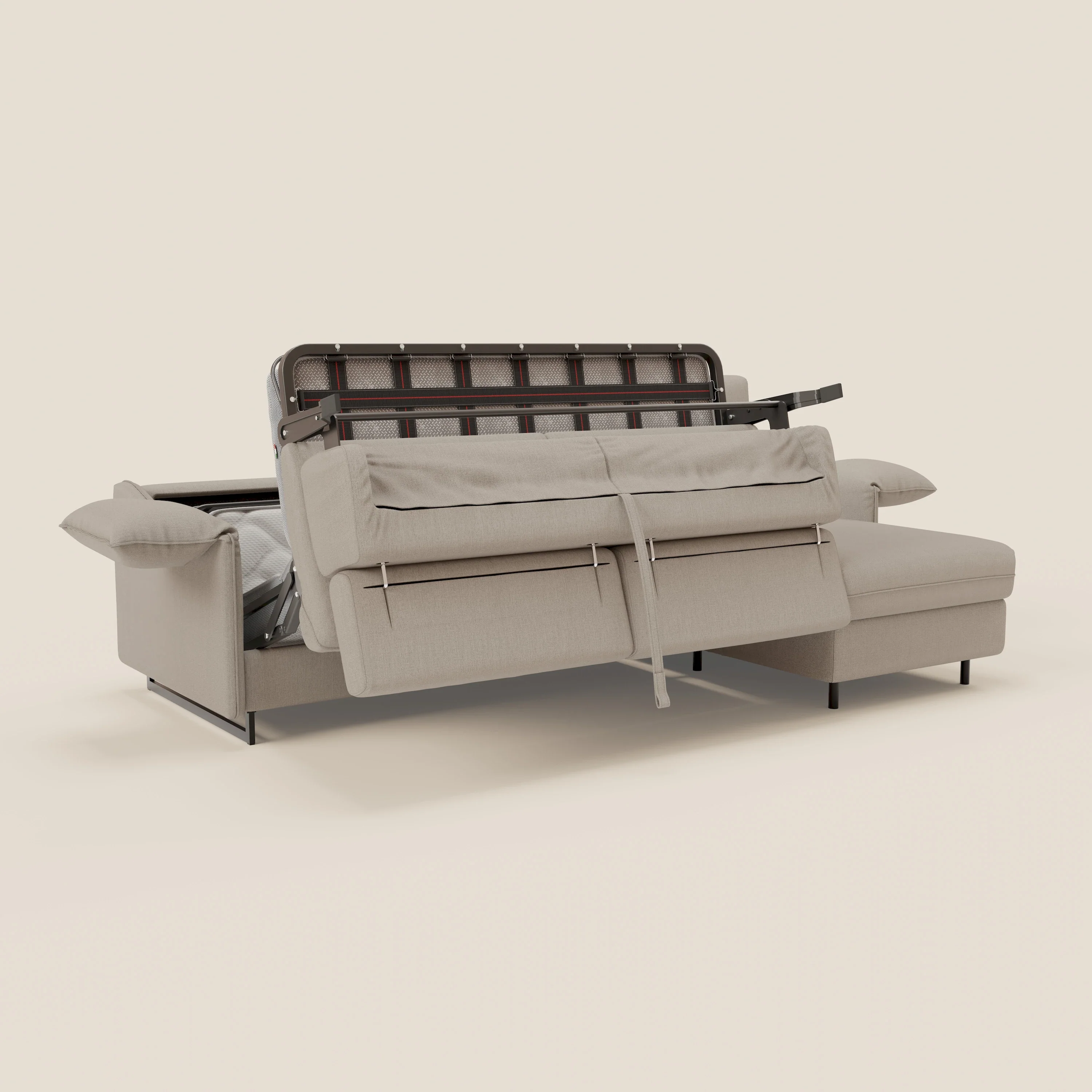 Violetta Canapé d'angle convertible avec chaise longue coffre, têtières et matelas 18cm en tissu imperméable T13 crème - Image 11