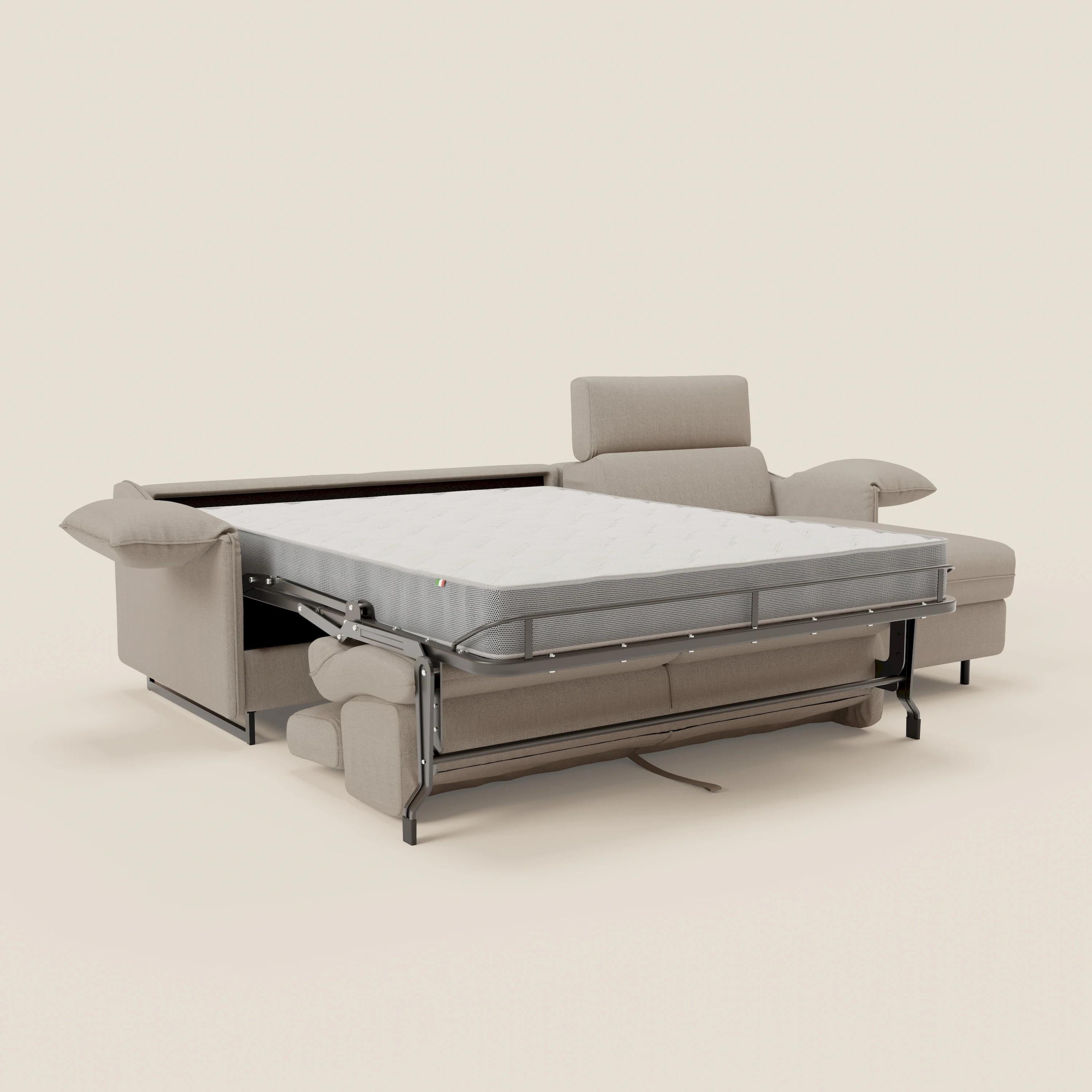 Violetta Canapé d'angle convertible avec chaise longue coffre, têtières et matelas 18cm en tissu imperméable T13 crème - Image 12