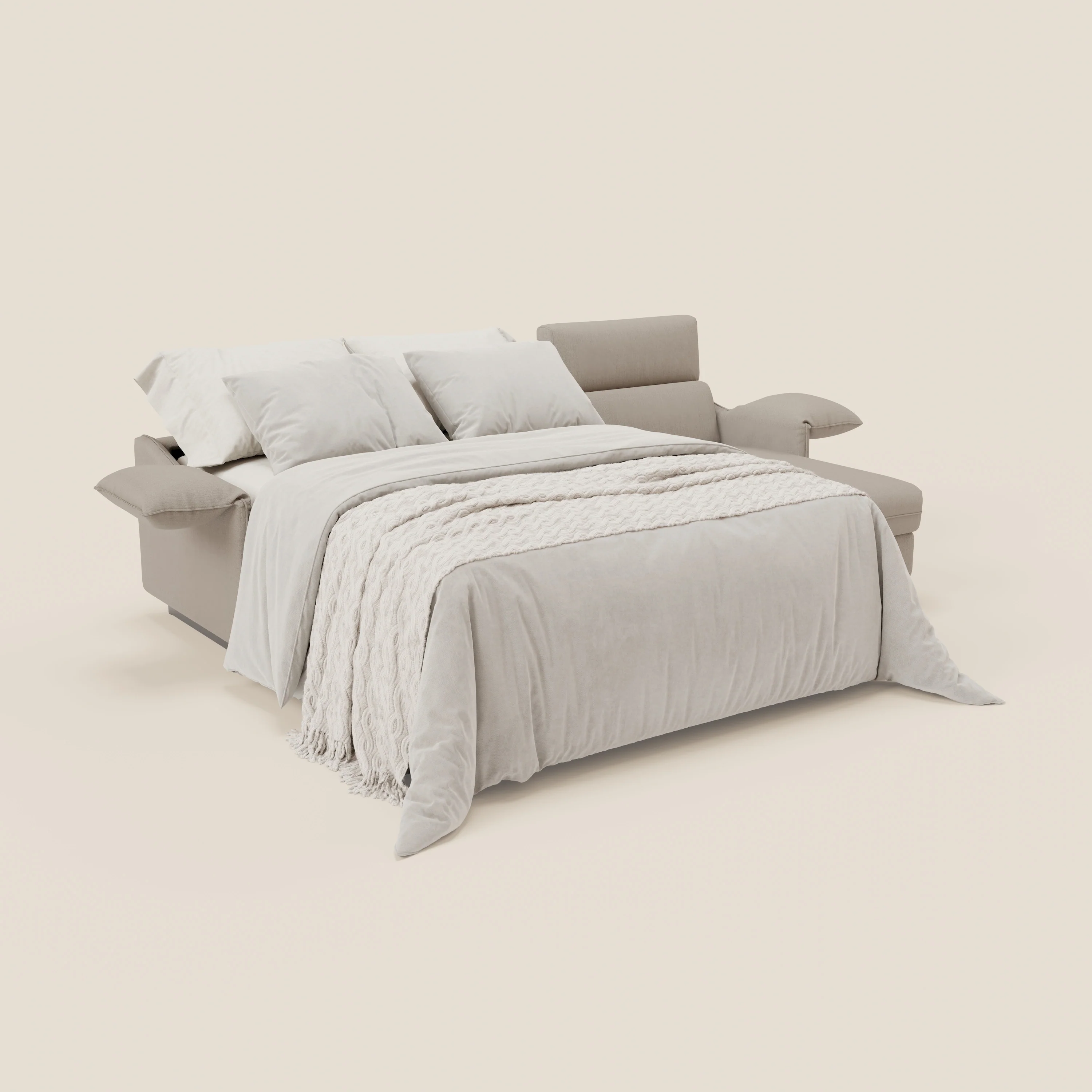Violetta Canapé d'angle convertible avec chaise longue coffre, têtières et matelas 18cm en tissu imperméable T13 crème - Image 2