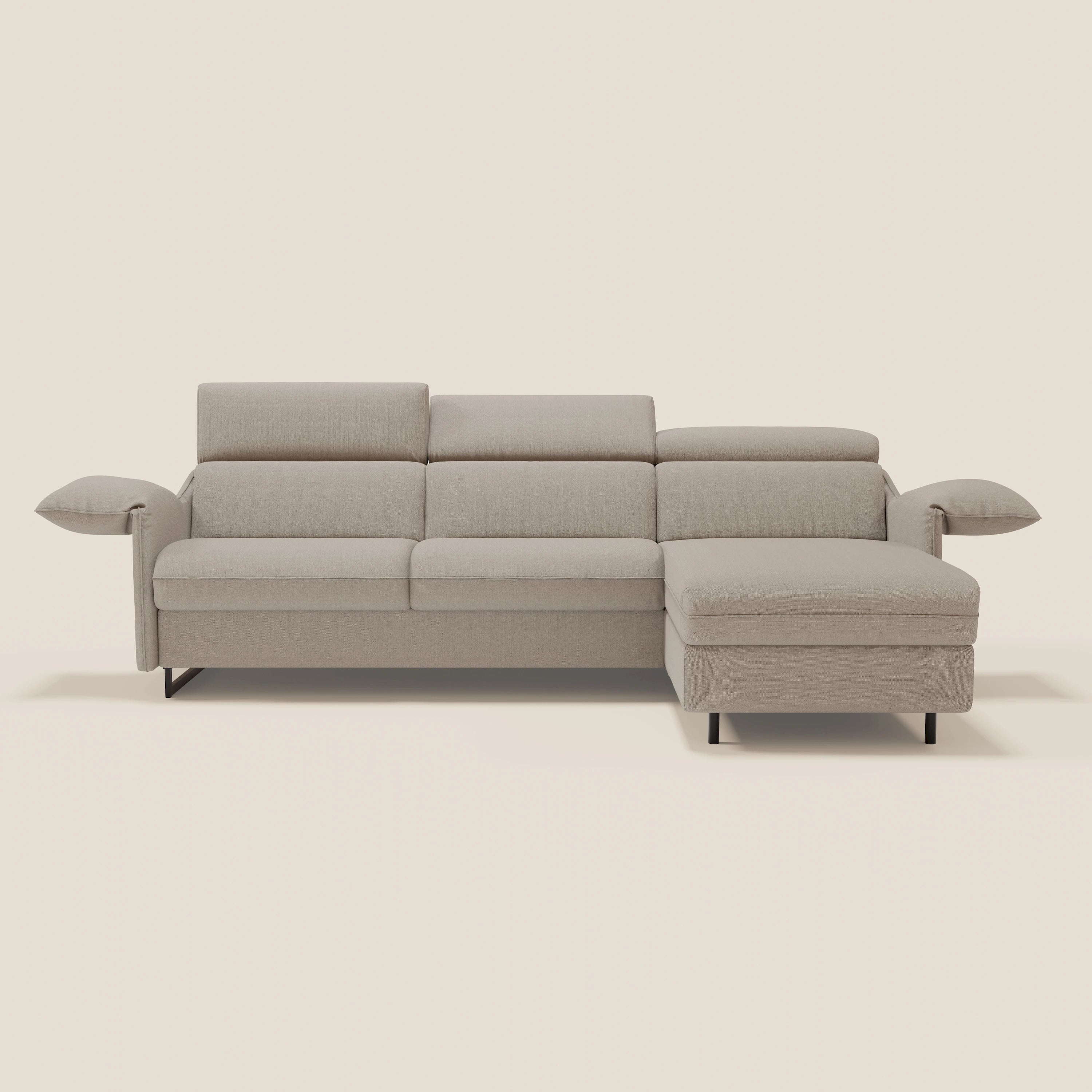 Violetta Canapé d'angle convertible avec chaise longue coffre, têtières et matelas 18cm en tissu imperméable T13 crème - Image 3