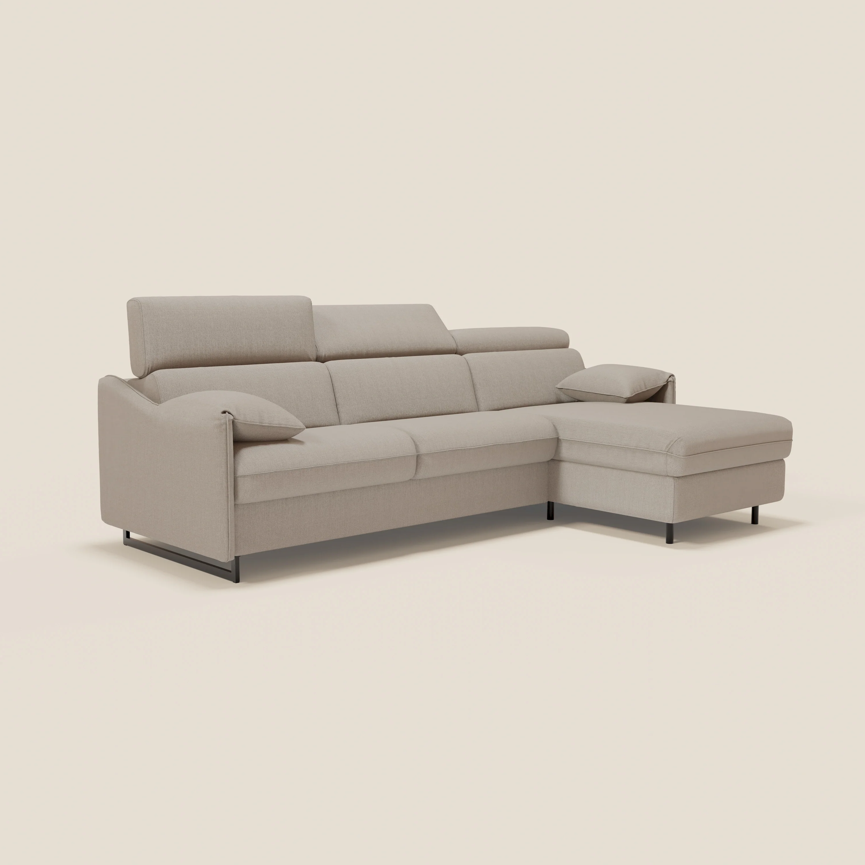 Violetta Canapé d'angle convertible avec chaise longue coffre, têtières et matelas 18cm en tissu imperméable T13 crème - Image 4