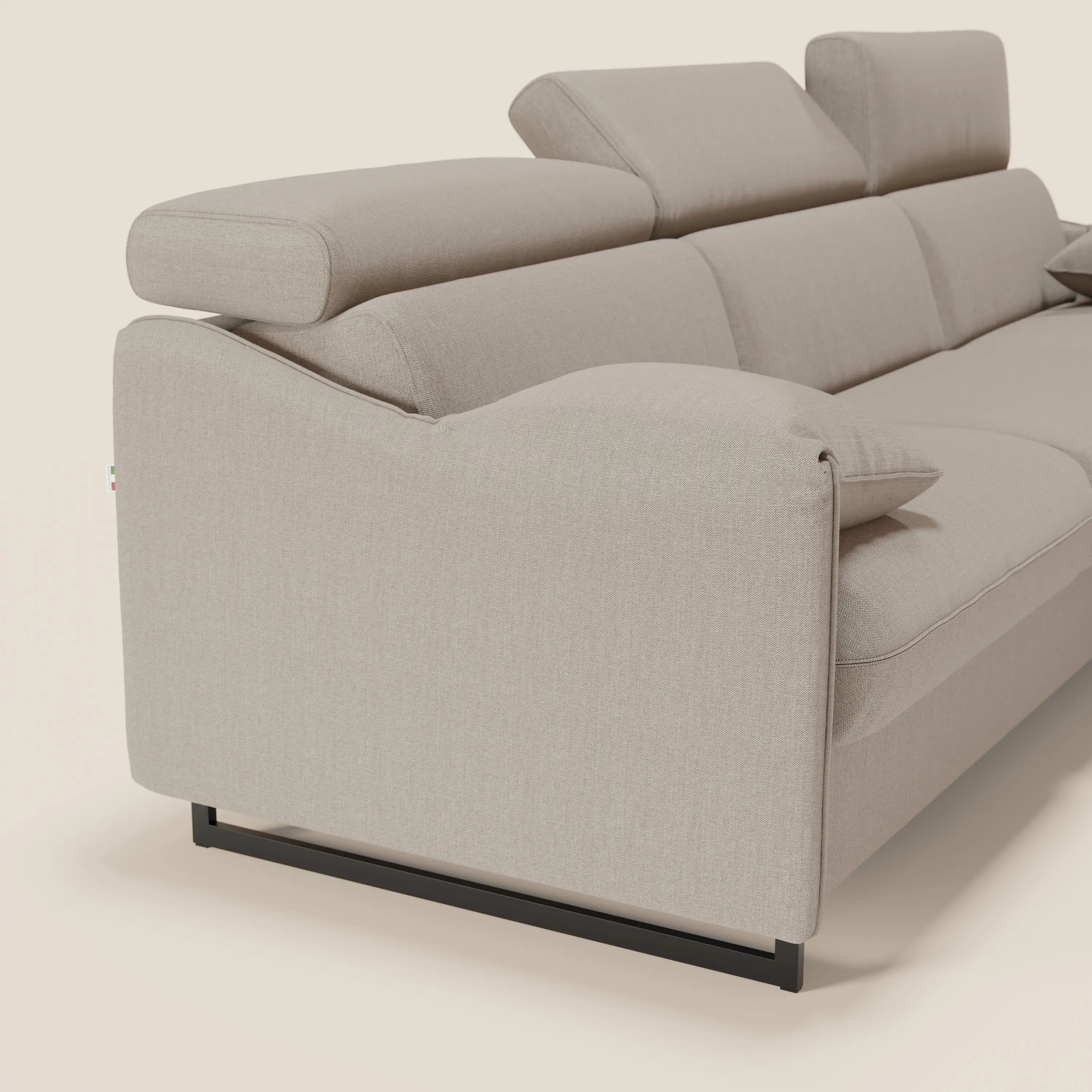 Violetta Canapé d'angle convertible avec chaise longue coffre, têtières et matelas 18cm en tissu imperméable T13 crème - Image 5