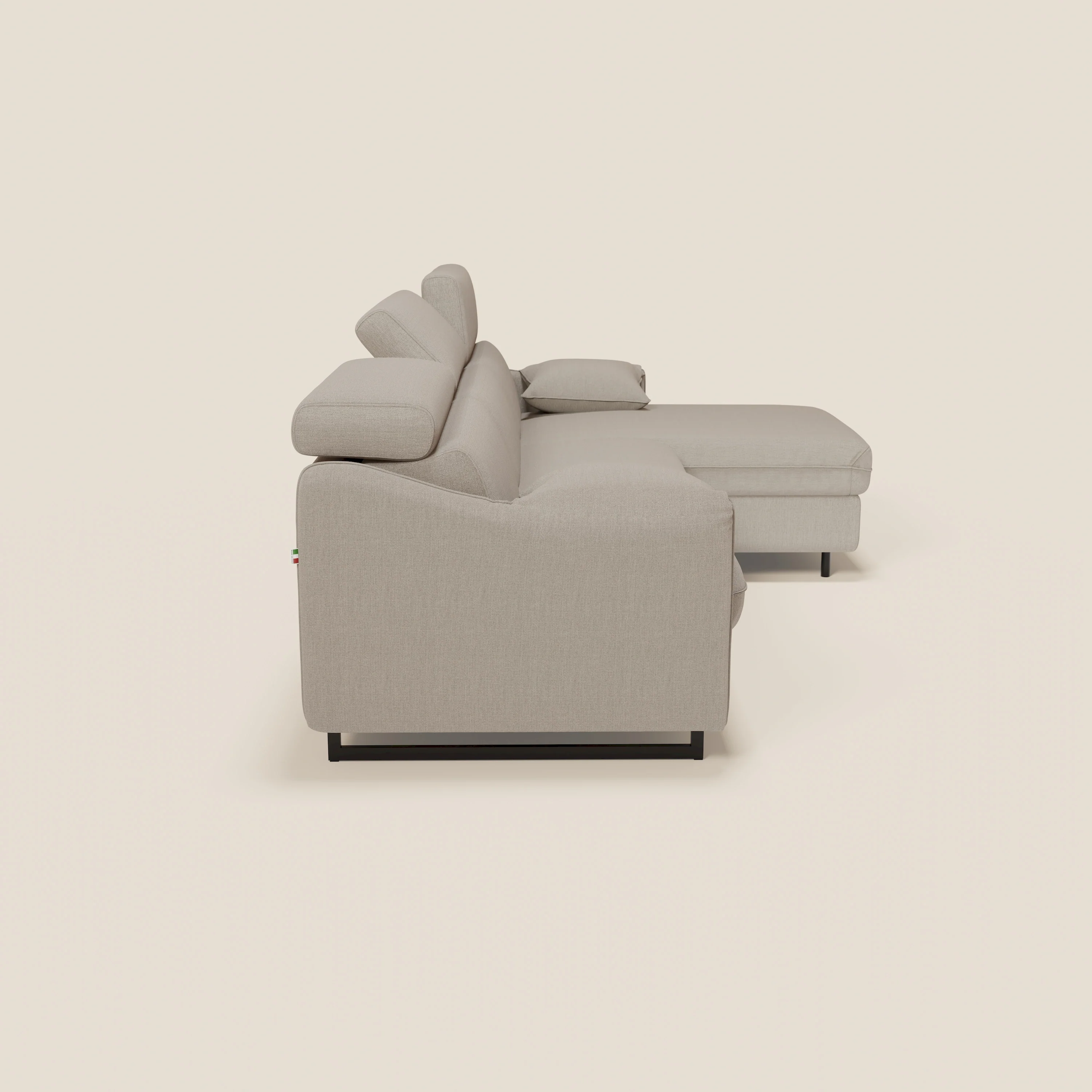 Violetta Canapé d'angle convertible avec chaise longue coffre, têtières et matelas 18cm en tissu imperméable T13 crème - Image 7