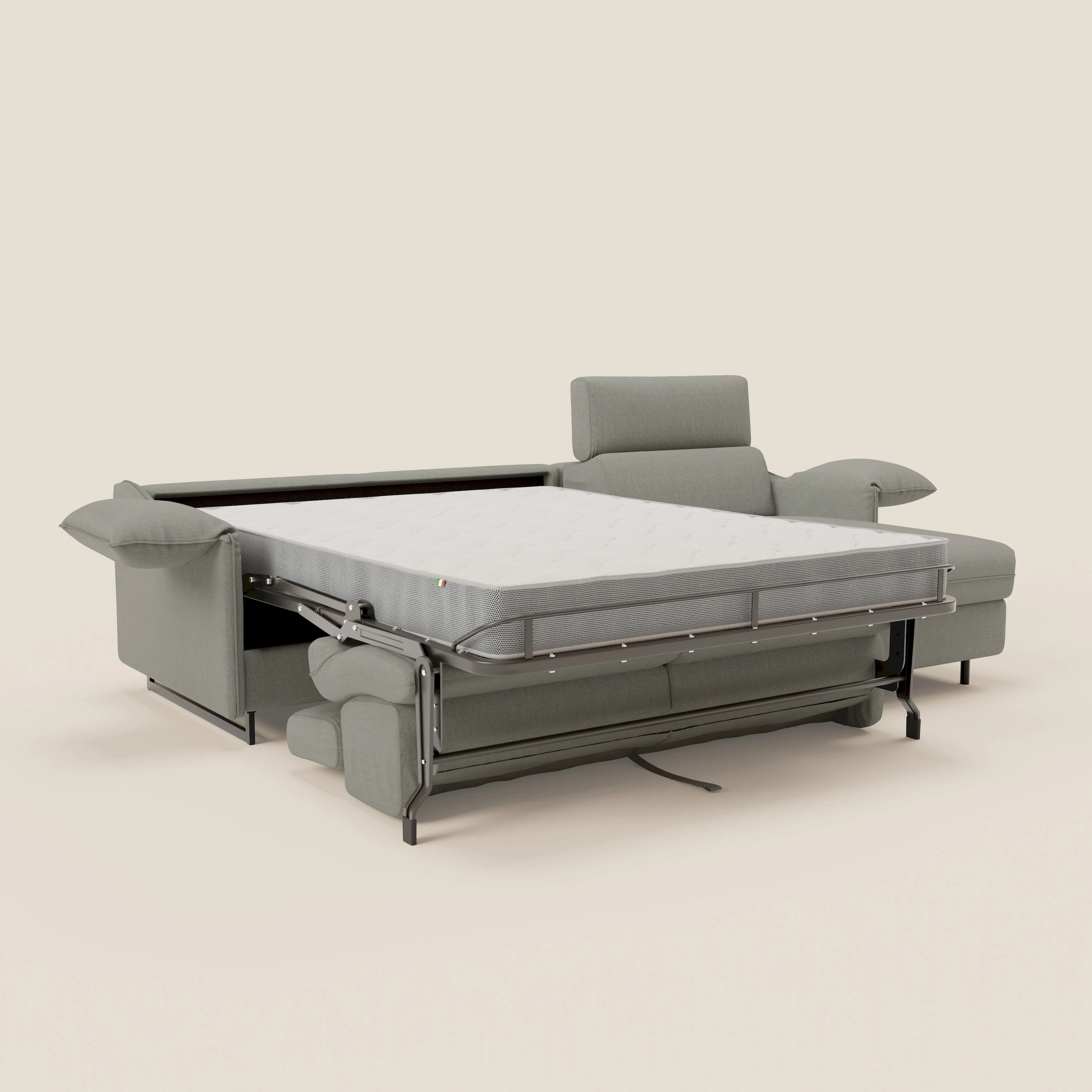 Violetta Canapé d'angle convertible avec chaise longue coffre, têtières et matelas 18cm en tissu imperméable T13 gris - Image 12