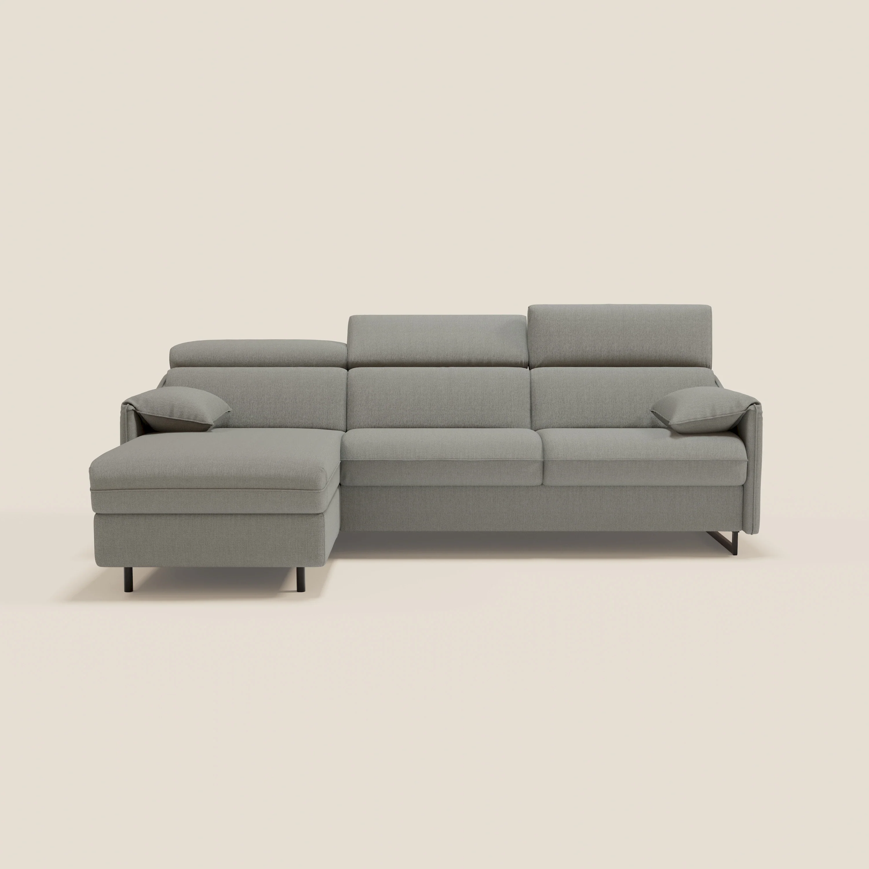 Violetta Canapé d'angle convertible avec chaise longue coffre, têtières et matelas 18cm en tissu imperméable T13 gris - Image 13