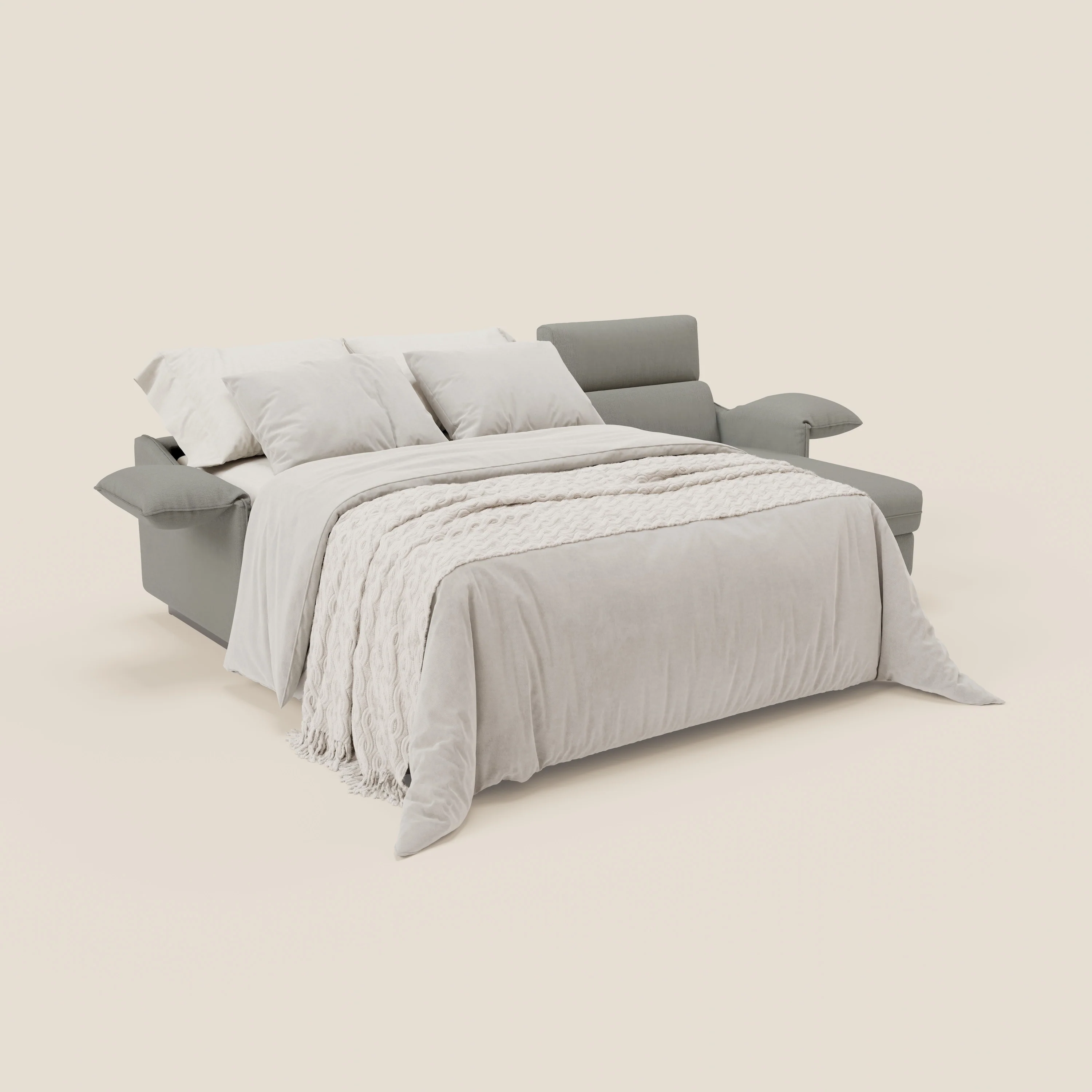 Violetta Canapé d'angle convertible avec chaise longue coffre, têtières et matelas 18cm en tissu imperméable T13 gris - Image 2