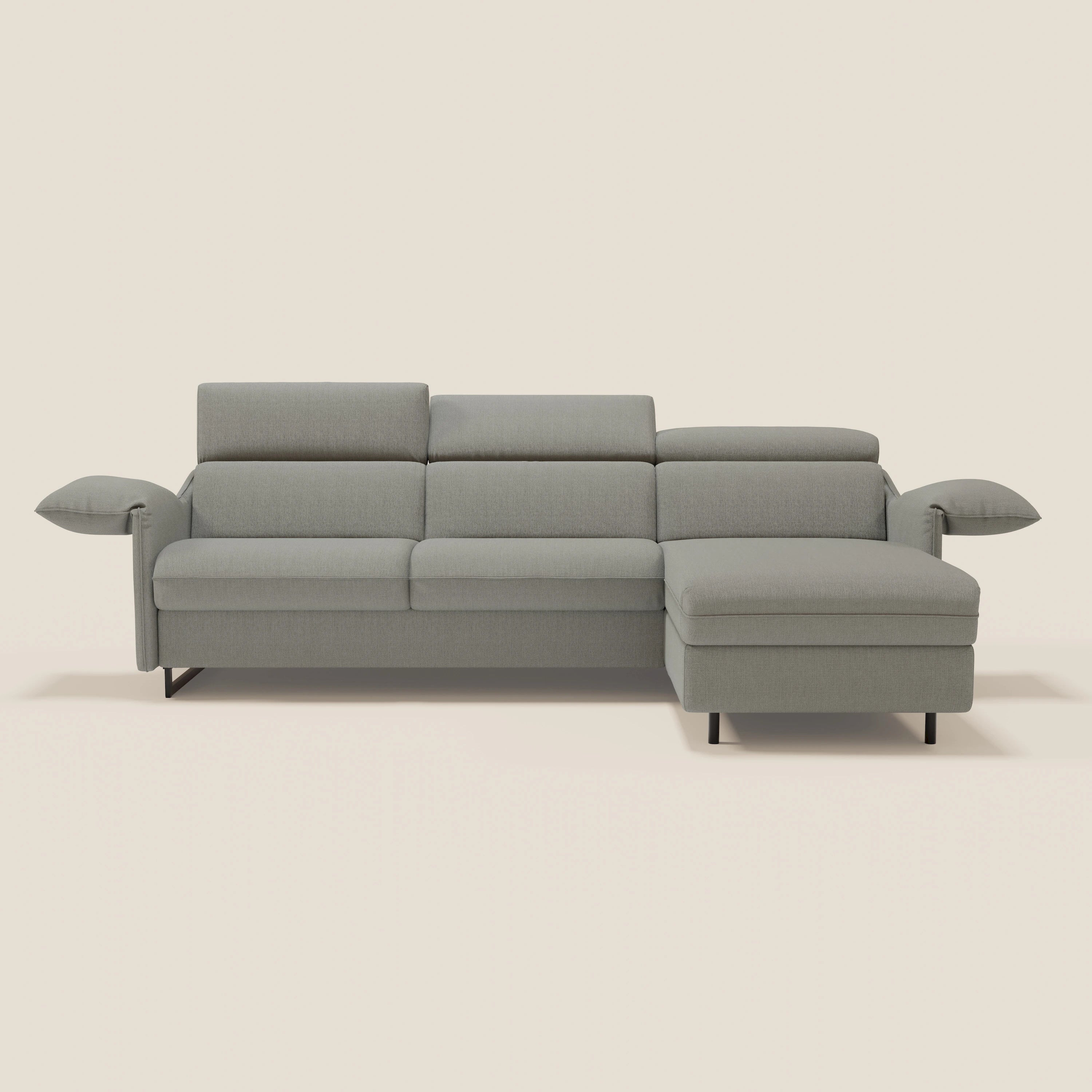 Violetta Canapé d'angle convertible avec chaise longue coffre, têtières et matelas 18cm en tissu imperméable T13 gris - Image 3