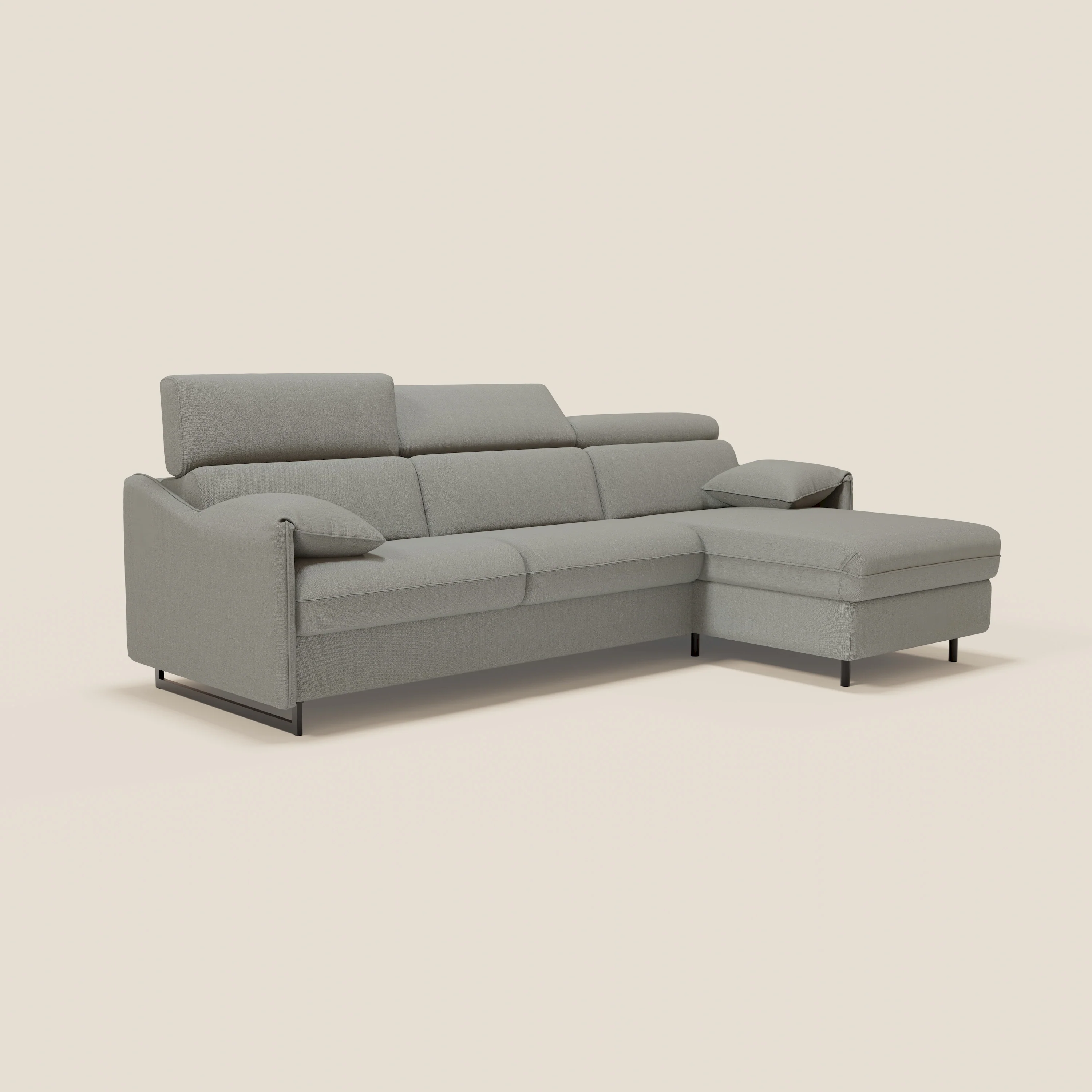Violetta Canapé d'angle convertible avec chaise longue coffre, têtières et matelas 18cm en tissu imperméable T13 gris - Image 4
