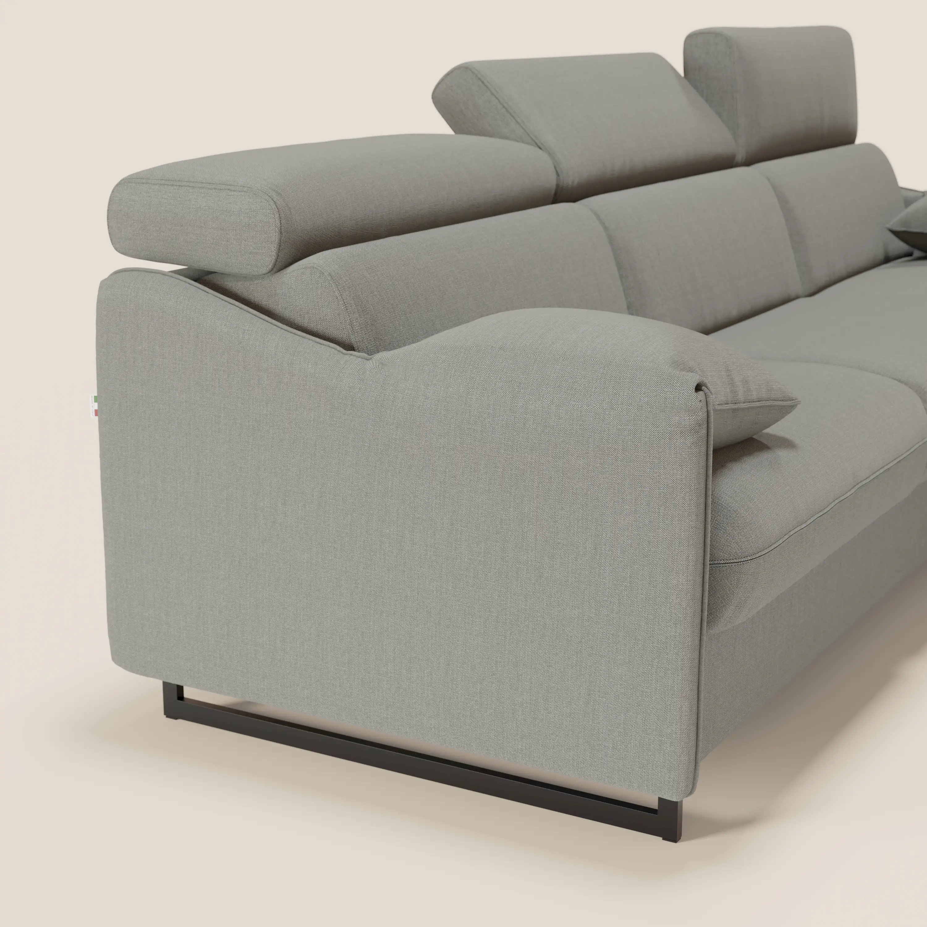 Violetta Canapé d'angle convertible avec chaise longue coffre, têtières et matelas 18cm en tissu imperméable T13 gris - Image 5