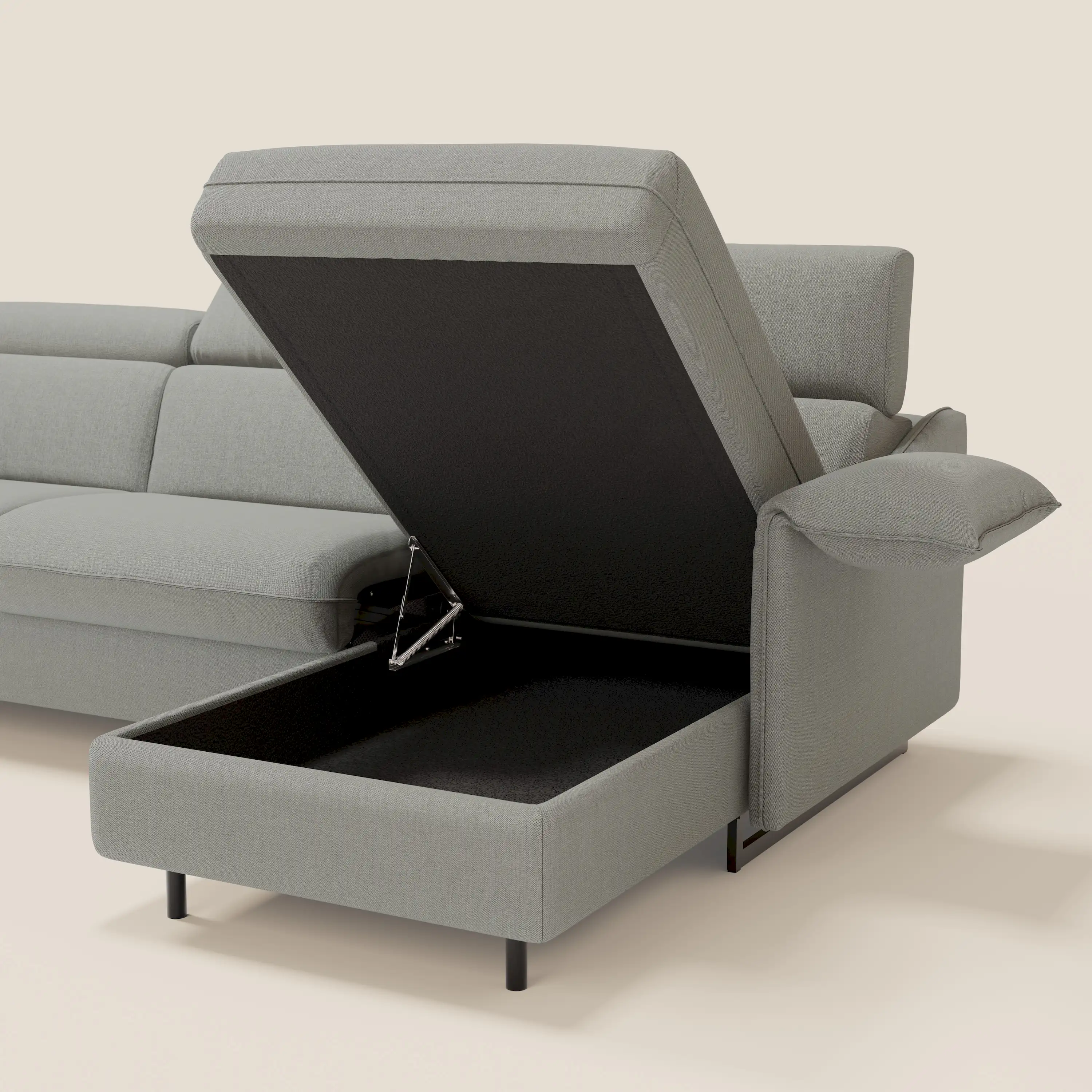 Violetta Canapé d'angle convertible avec chaise longue coffre, têtières et matelas 18cm en tissu imperméable T13 gris - Image 6