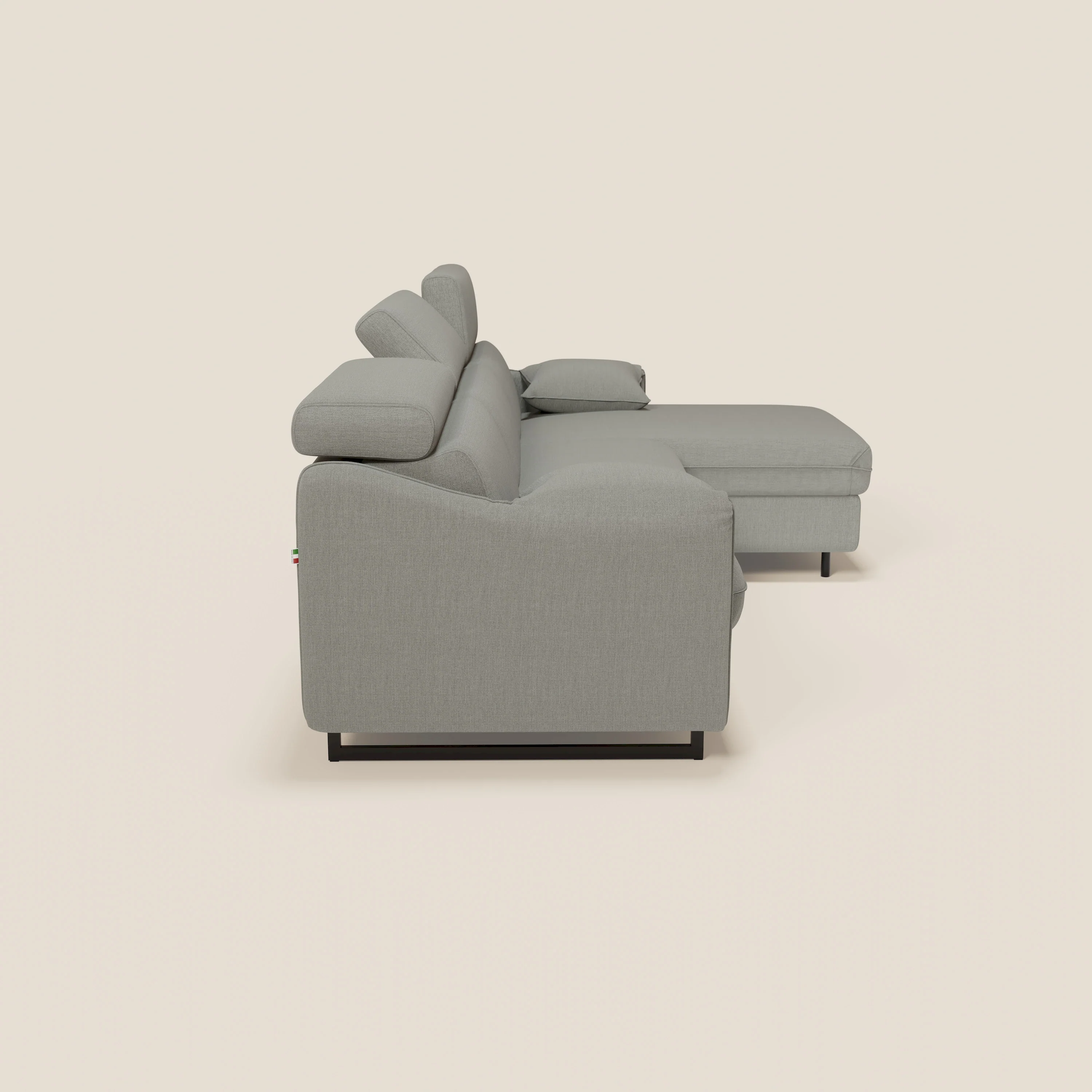 Violetta Canapé d'angle convertible avec chaise longue coffre, têtières et matelas 18cm en tissu imperméable T13 gris - Image 7