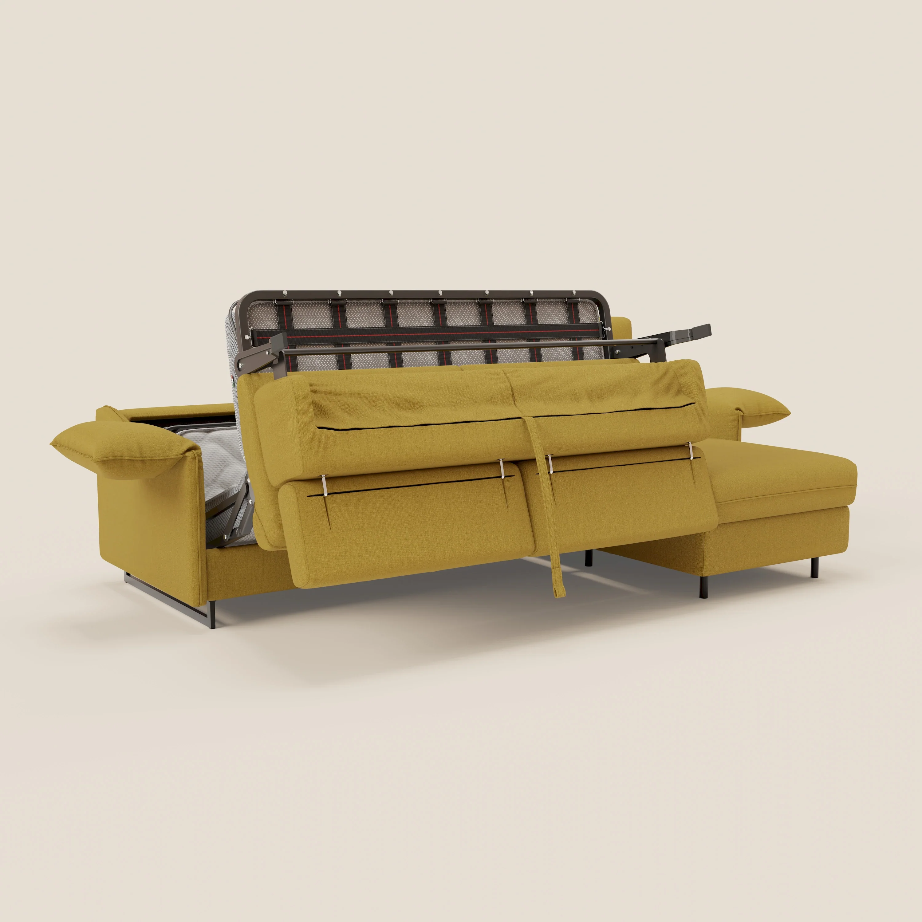 Violetta Canapé d'angle convertible avec chaise longue coffre, têtières et matelas 18cm en tissu imperméable T13 jaune - Image 11