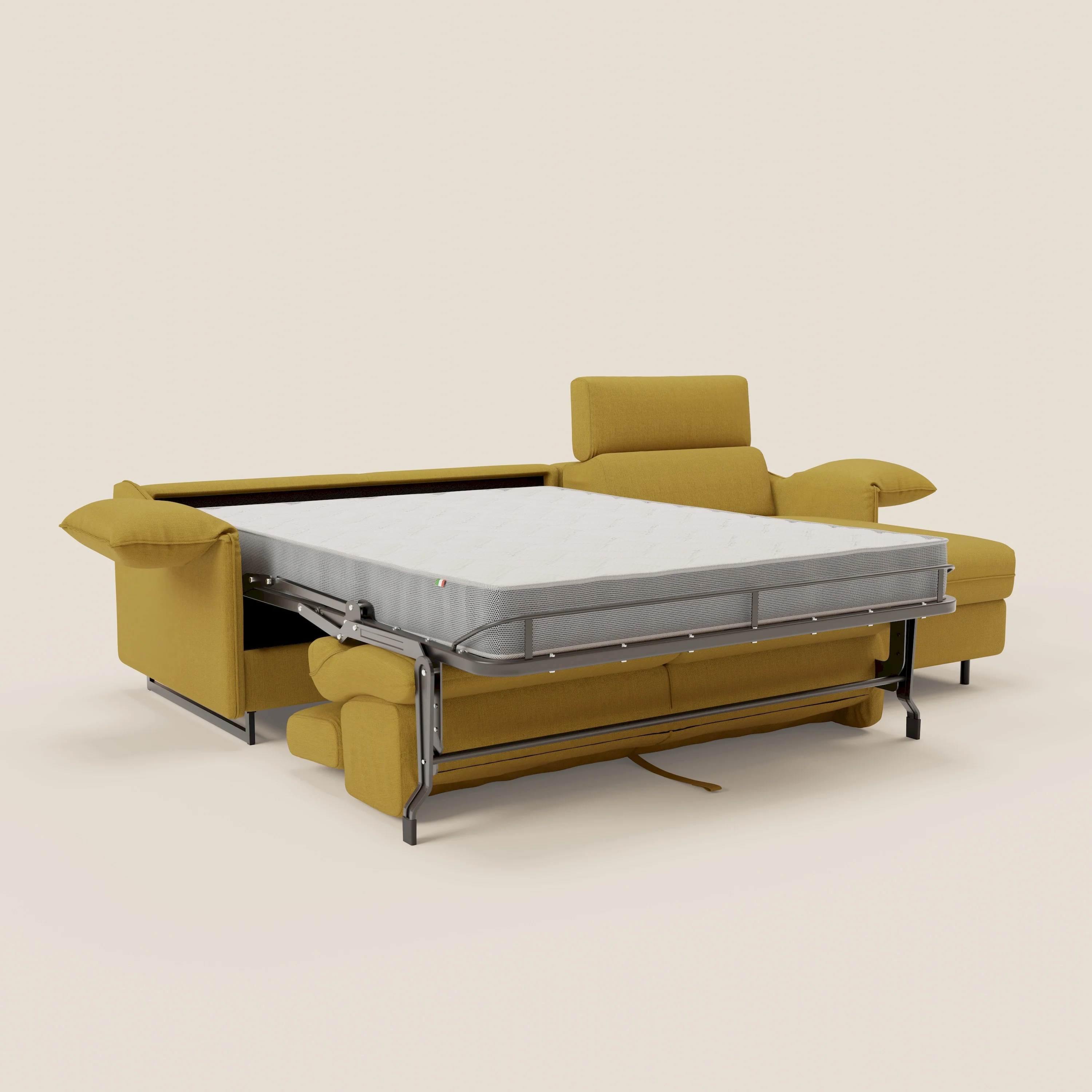 Violetta Canapé d'angle convertible avec chaise longue coffre, têtières et matelas 18cm en tissu imperméable T13 jaune - Image 12