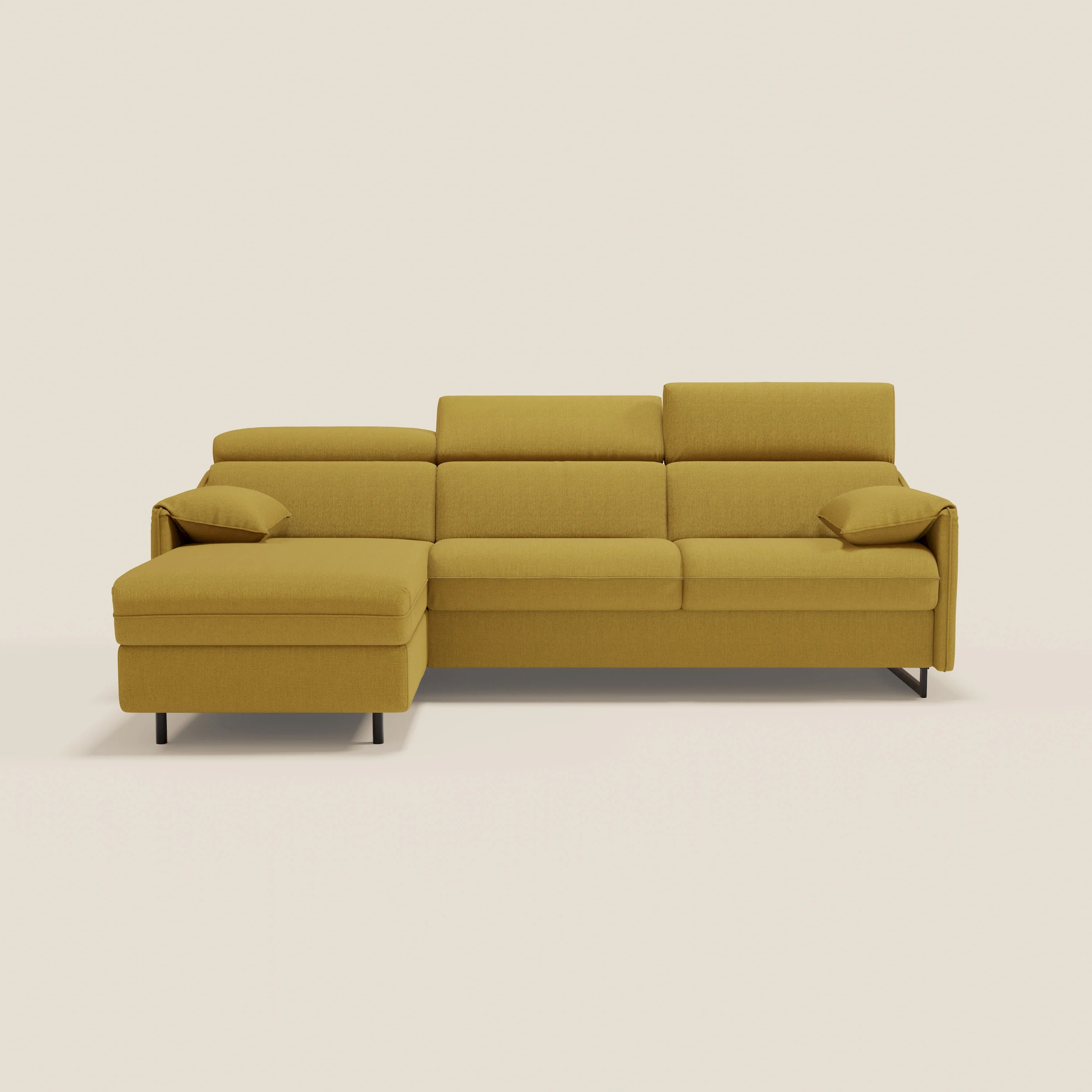 Violetta Canapé d'angle convertible avec chaise longue coffre, têtières et matelas 18cm en tissu imperméable T13 jaune - Image 13
