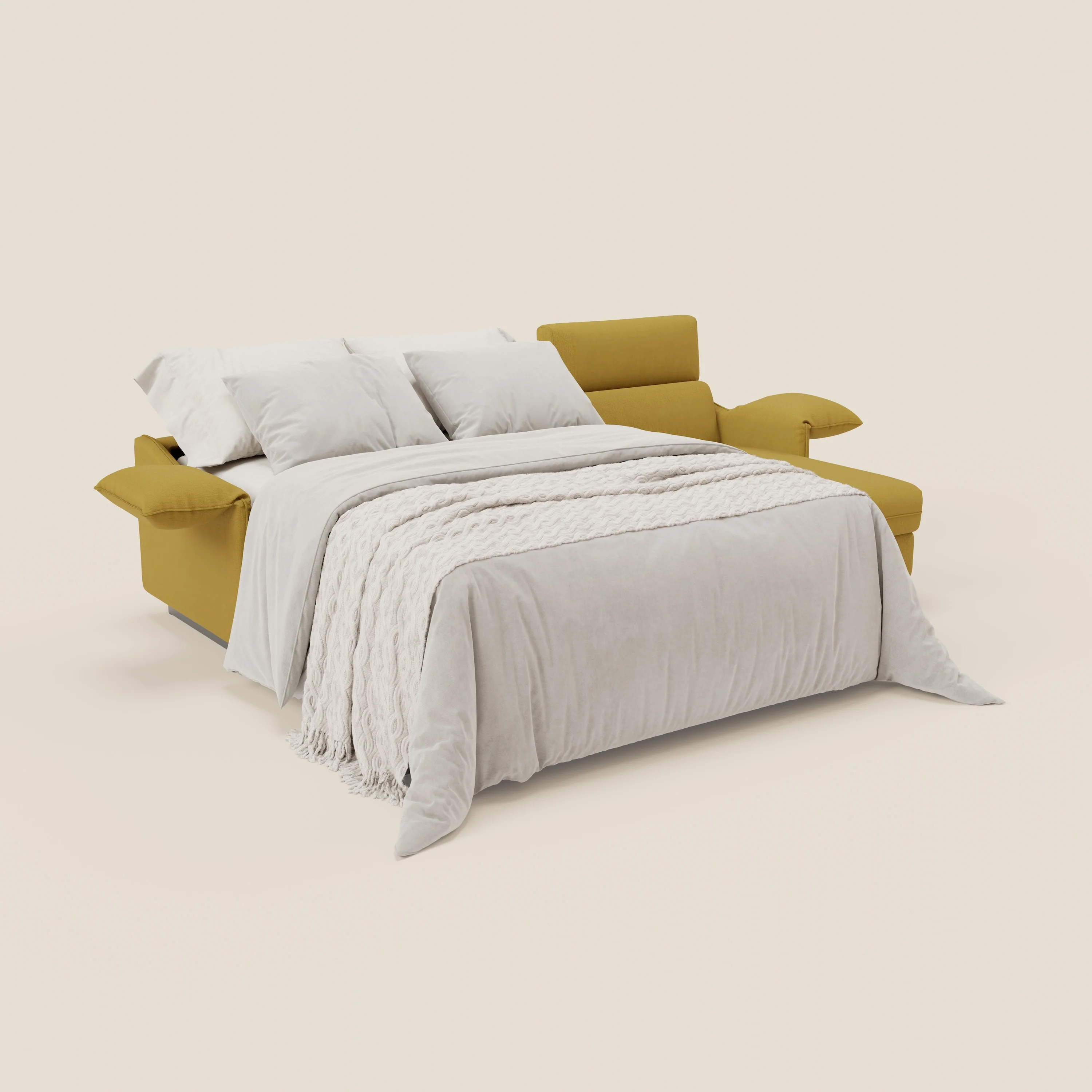 Violetta Canapé d'angle convertible avec chaise longue coffre, têtières et matelas 18cm en tissu imperméable T13 jaune - Image 2