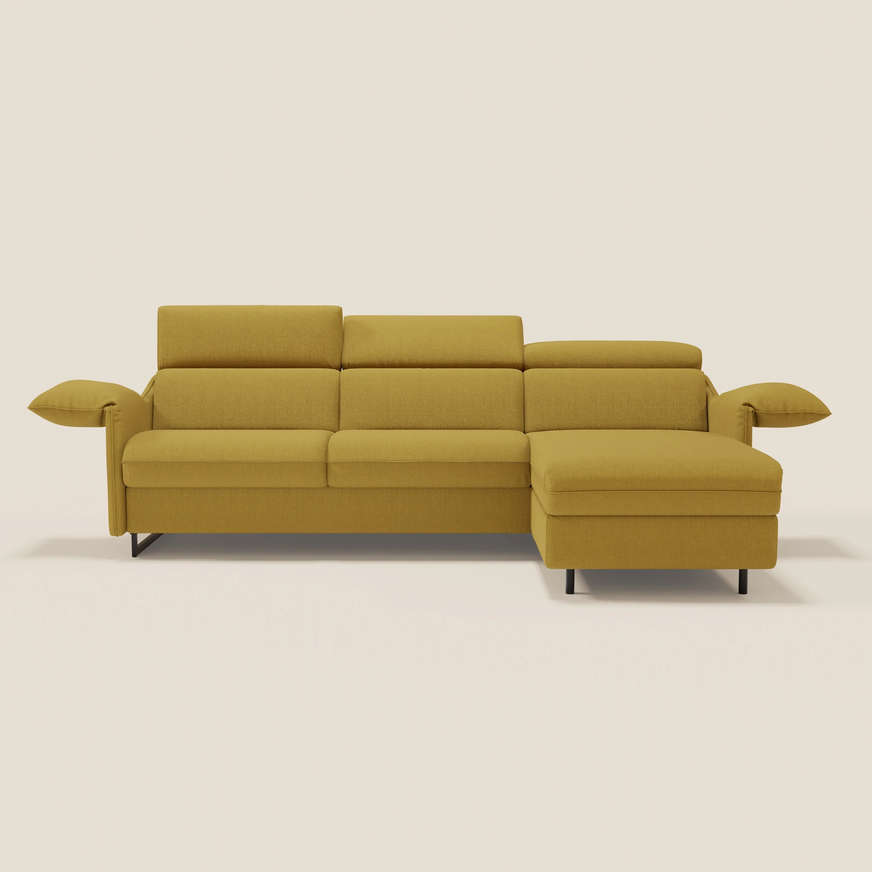 Violetta Canapé d'angle convertible avec chaise longue coffre, têtières et matelas 18cm en tissu imperméable T13 jaune - Image 3