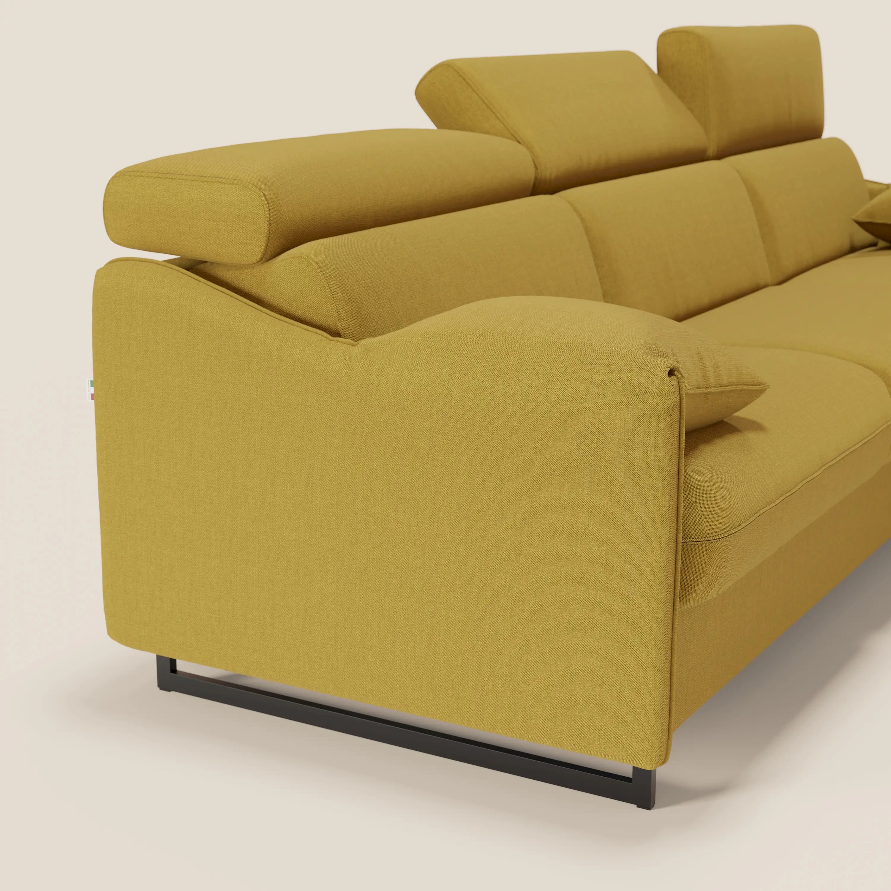 Violetta Canapé d'angle convertible avec chaise longue coffre, têtières et matelas 18cm en tissu imperméable T13 jaune - Image 5