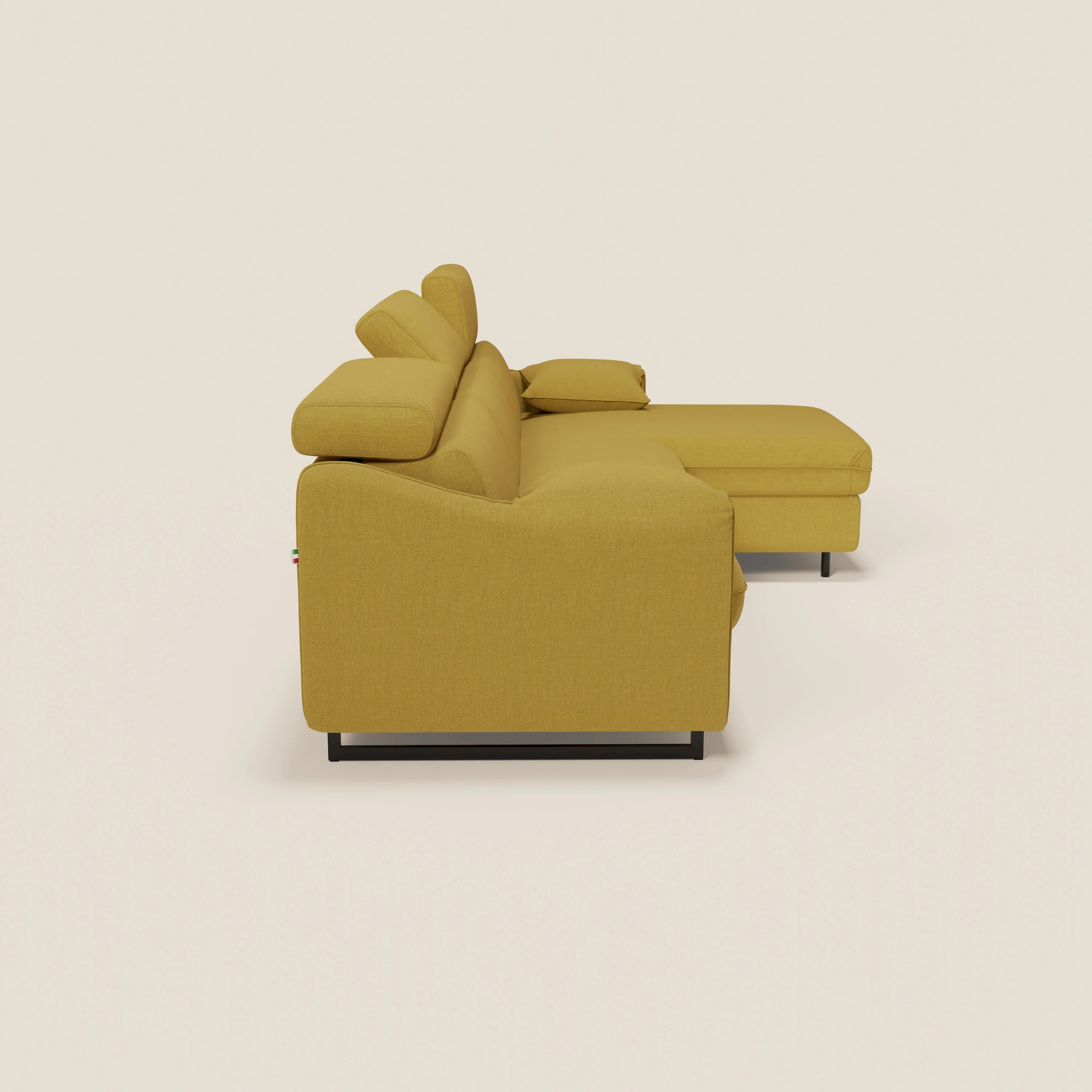 Violetta Canapé d'angle convertible avec chaise longue coffre, têtières et matelas 18cm en tissu imperméable T13 jaune - Image 7