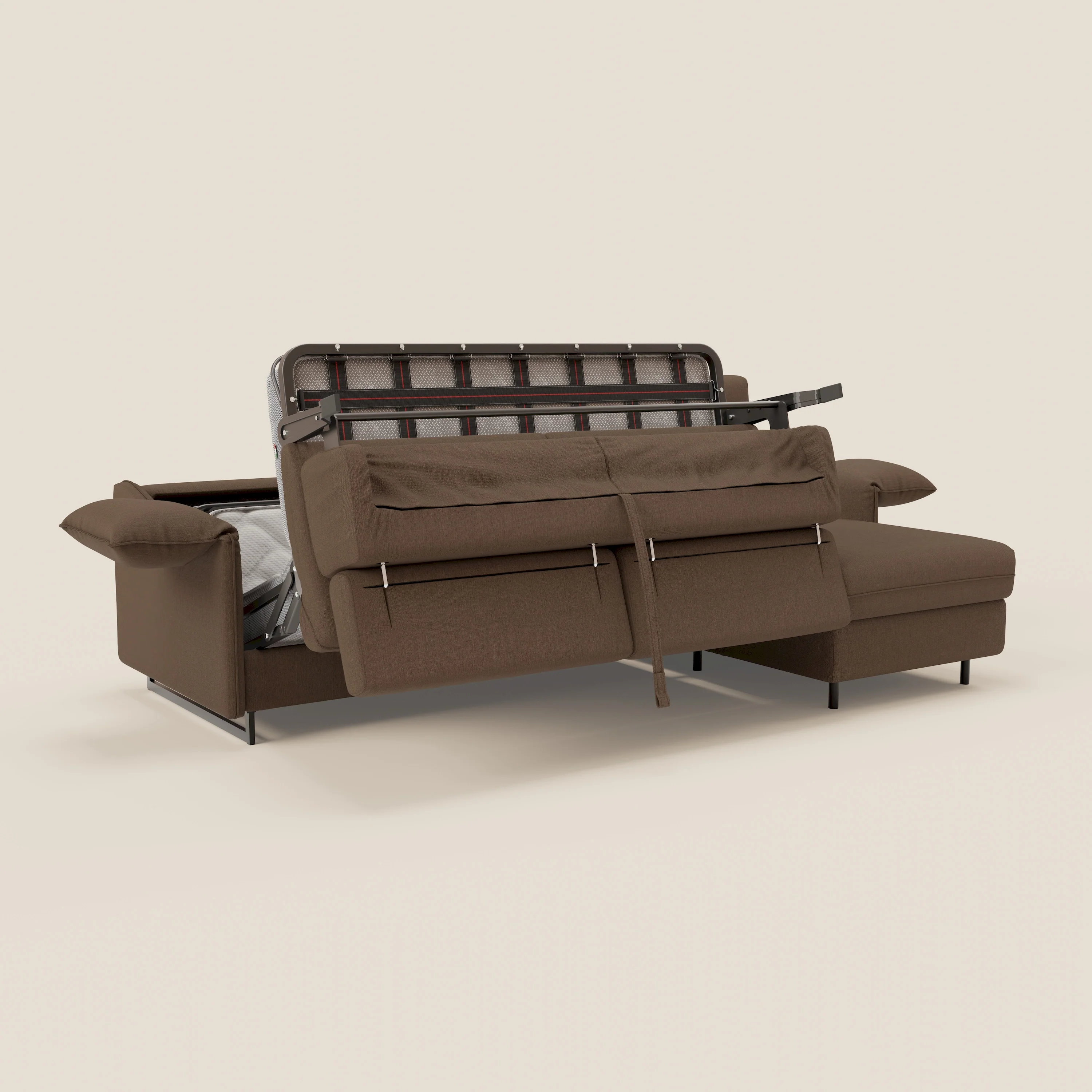 Violetta Canapé d'angle convertible avec chaise longue coffre, têtières et matelas 18cm en tissu imperméable T13 marron - Image 11