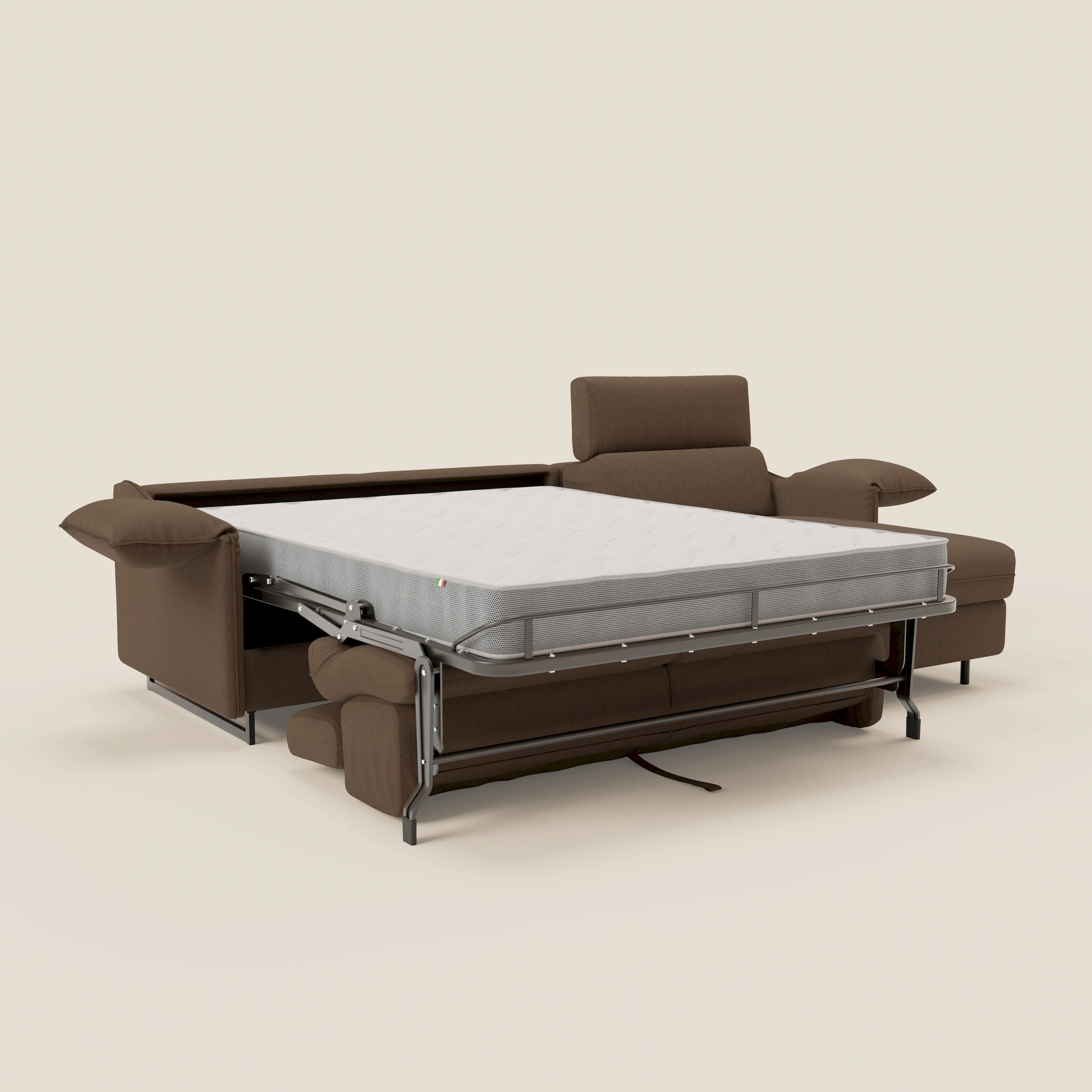 Violetta Canapé d'angle convertible avec chaise longue coffre, têtières et matelas 18cm en tissu imperméable T13 marron - Image 12
