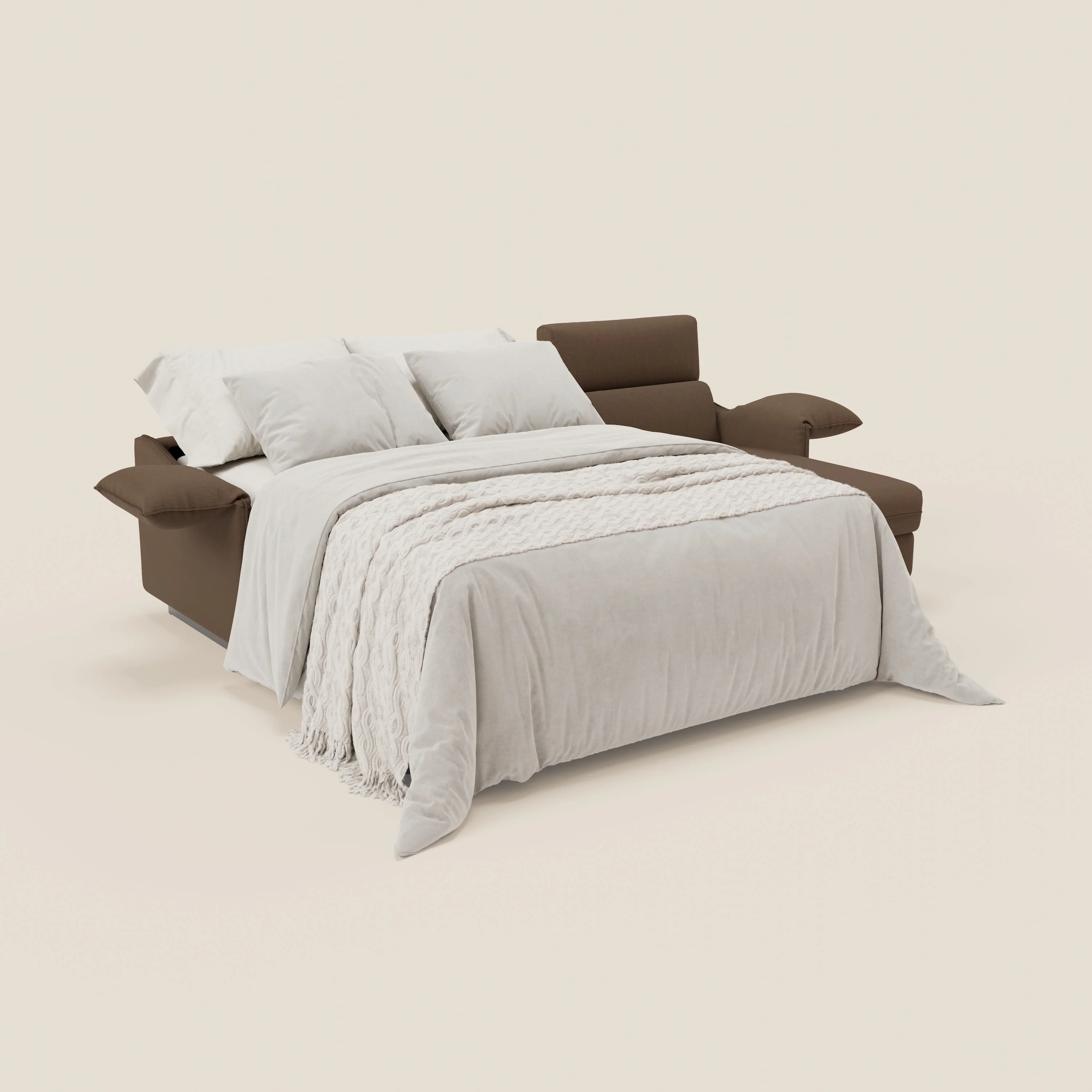 Violetta Canapé d'angle convertible avec chaise longue coffre, têtières et matelas 18cm en tissu imperméable T13 marron - Image 2