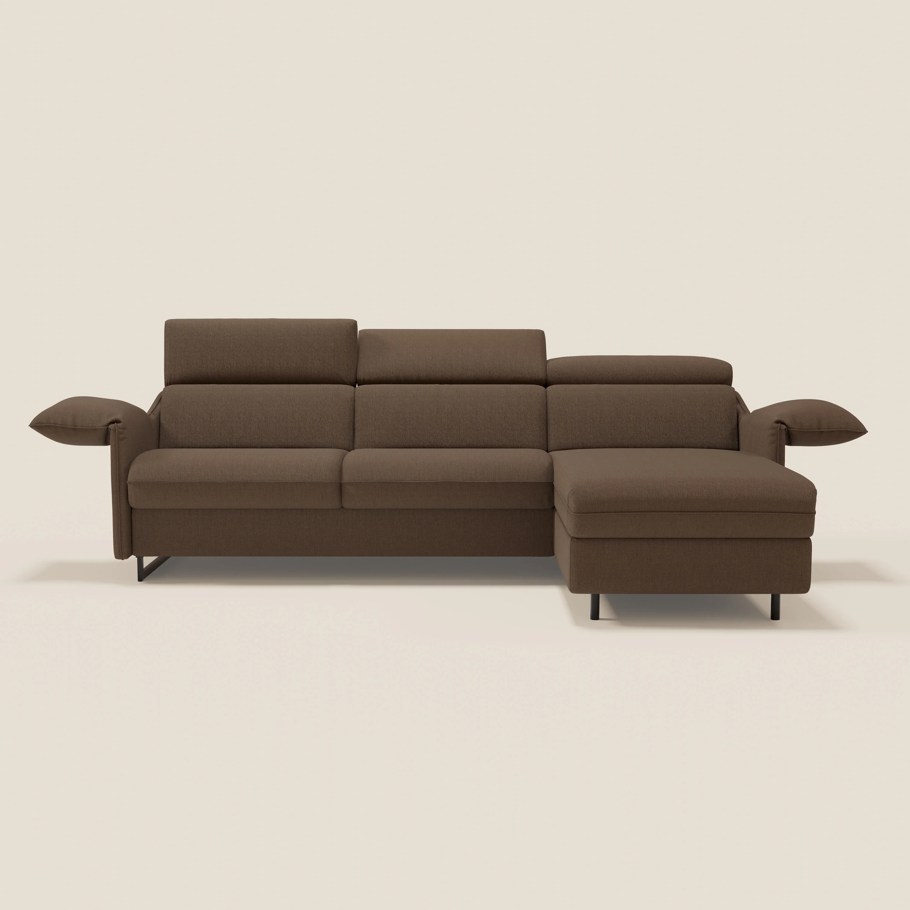Violetta Canapé d'angle convertible avec chaise longue coffre, têtières et matelas 18cm en tissu imperméable T13 marron - Image 3