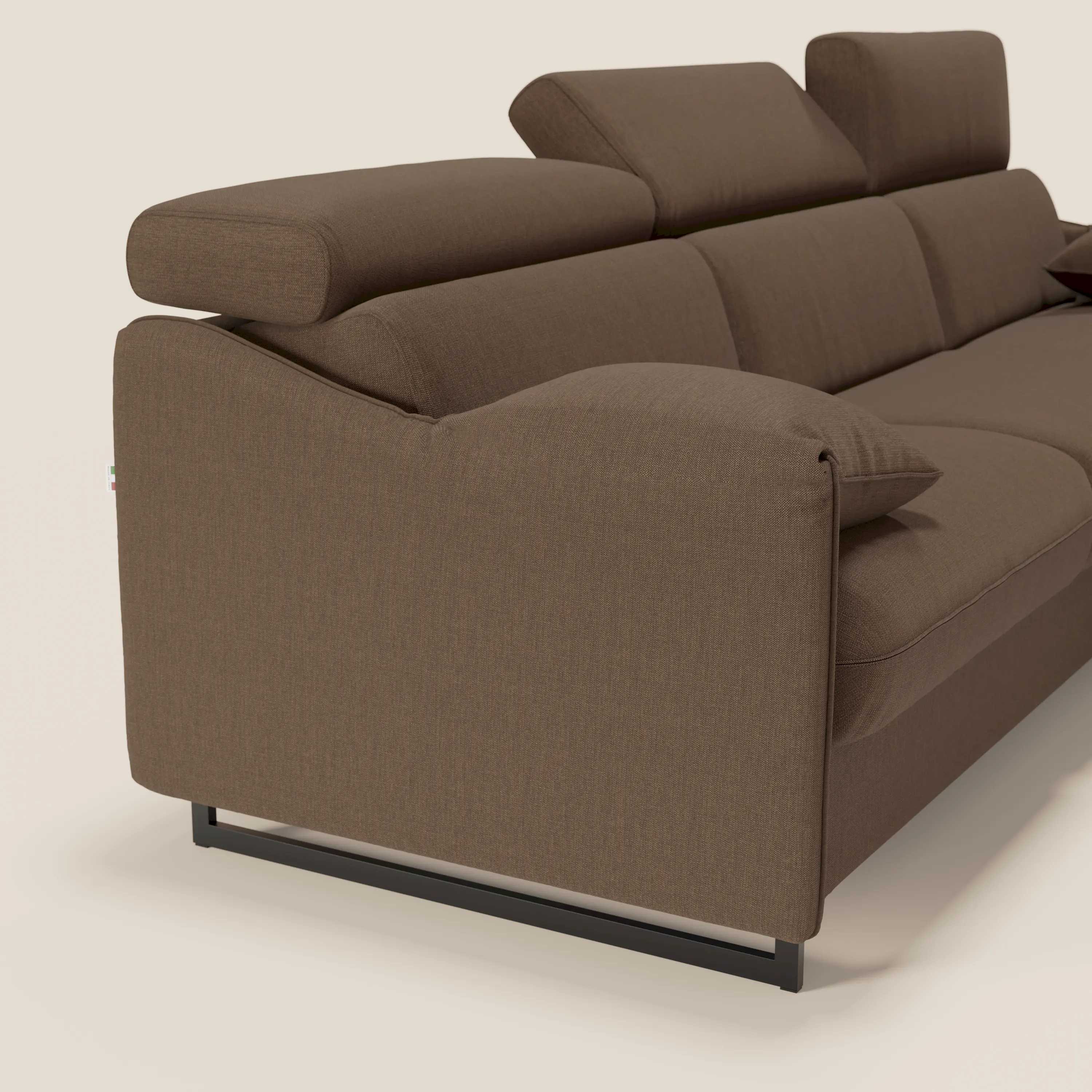 Violetta Canapé d'angle convertible avec chaise longue coffre, têtières et matelas 18cm en tissu imperméable T13 marron - Image 5