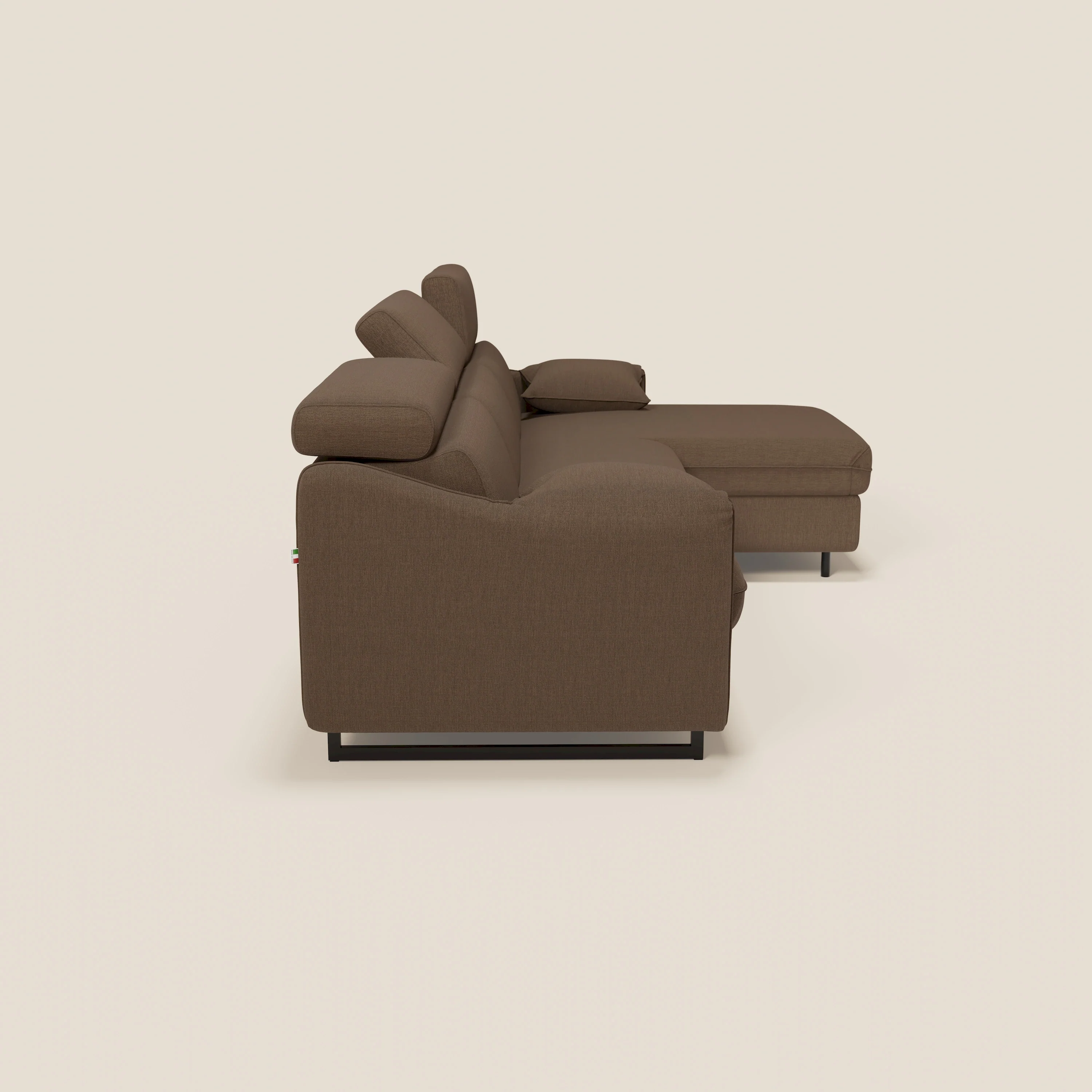 Violetta Canapé d'angle convertible avec chaise longue coffre, têtières et matelas 18cm en tissu imperméable T13 marron - Image 7