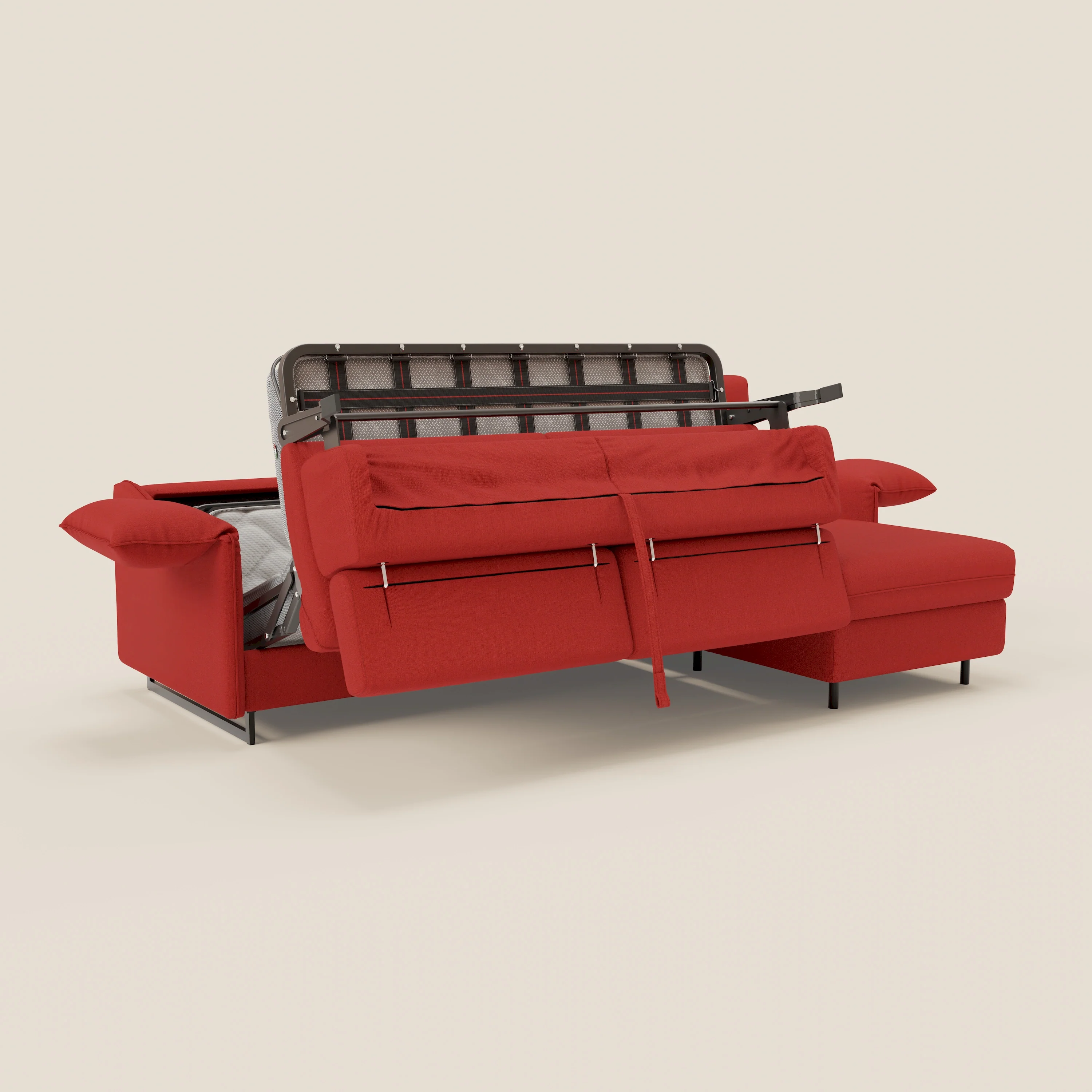 Violetta Canapé d'angle convertible avec chaise longue coffre, têtières et matelas 18cm en tissu imperméable T13 rouge - Image 11