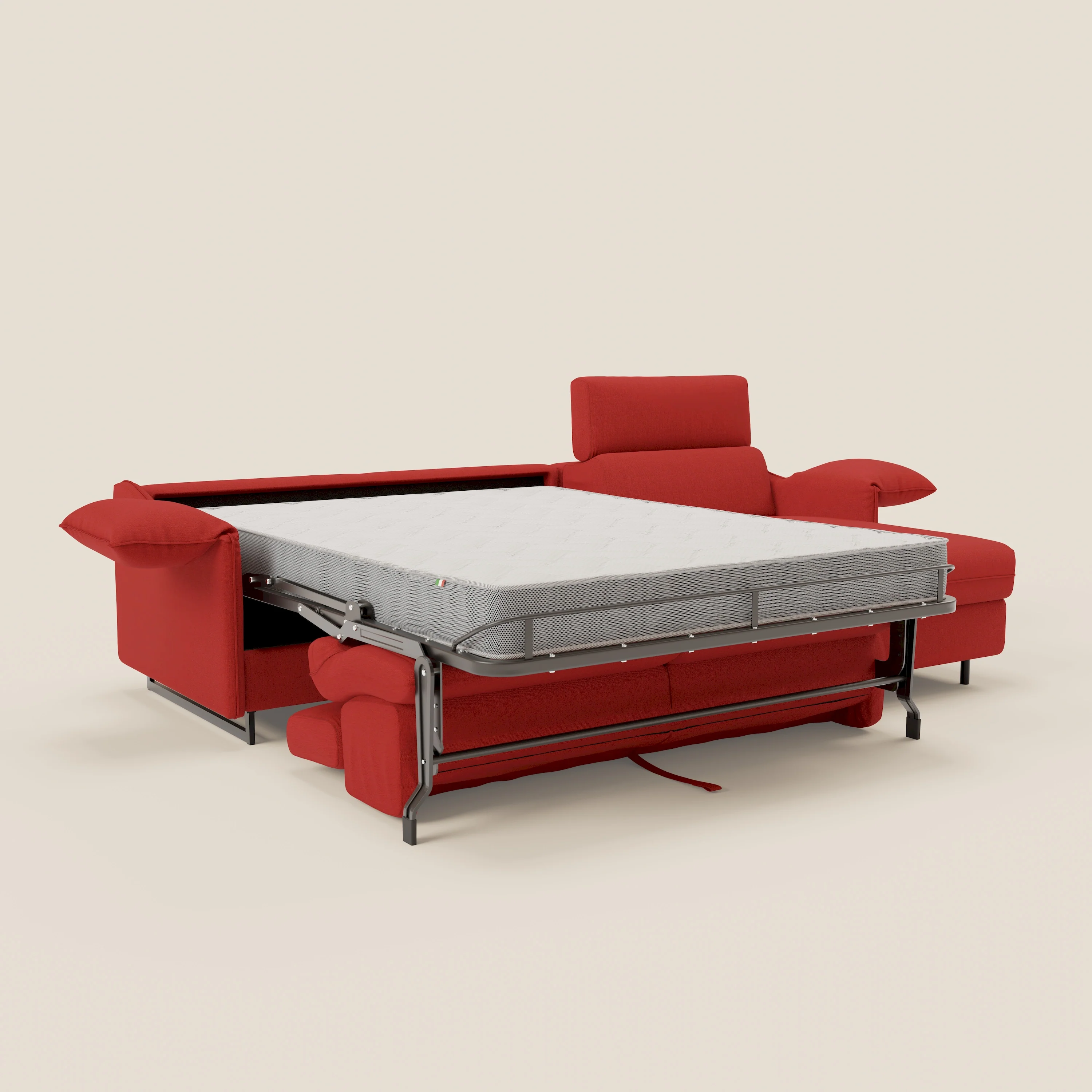 Violetta Canapé d'angle convertible avec chaise longue coffre, têtières et matelas 18cm en tissu imperméable T13 rouge - Image 12