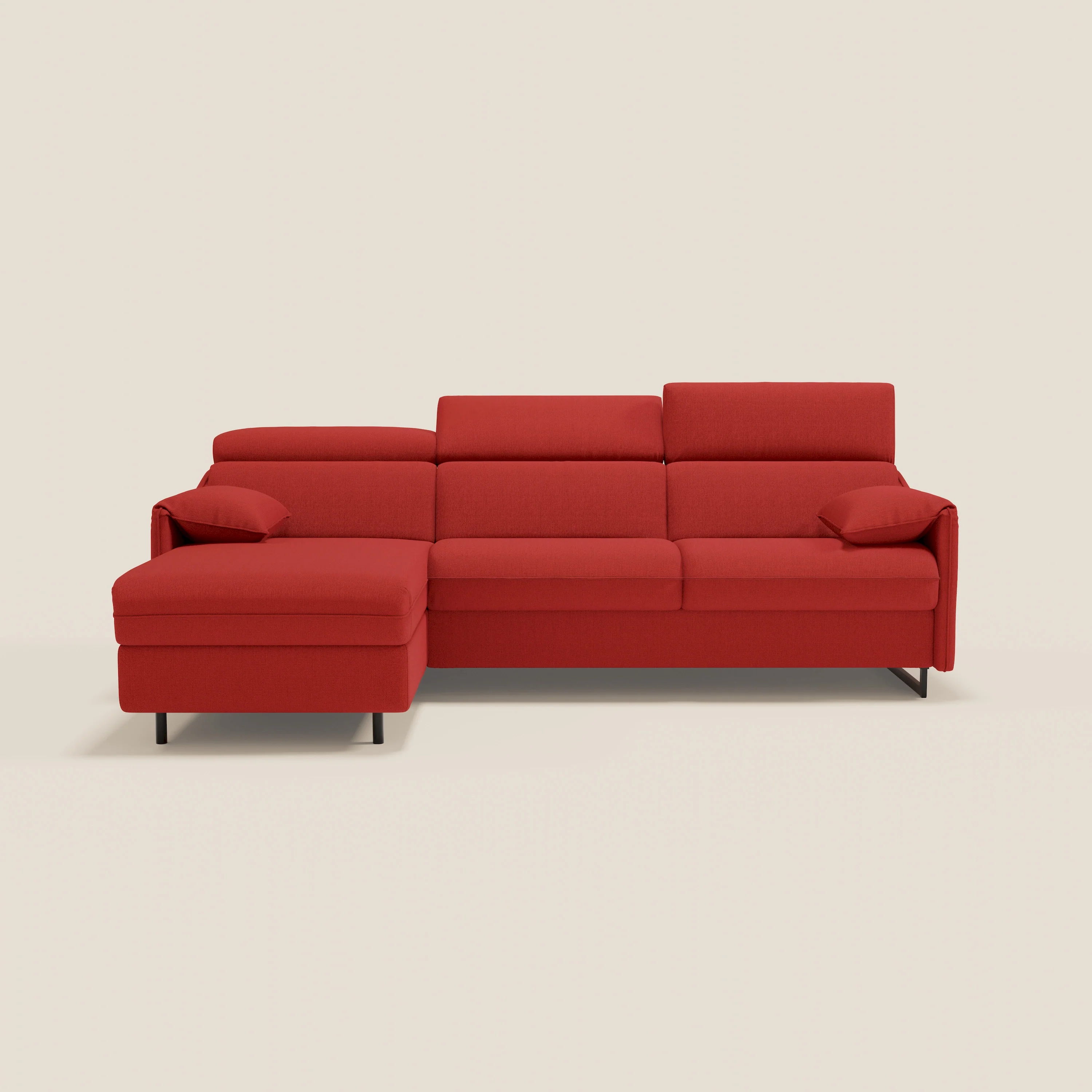 Violetta Canapé d'angle convertible avec chaise longue coffre, têtières et matelas 18cm en tissu imperméable T13 rouge - Image 13