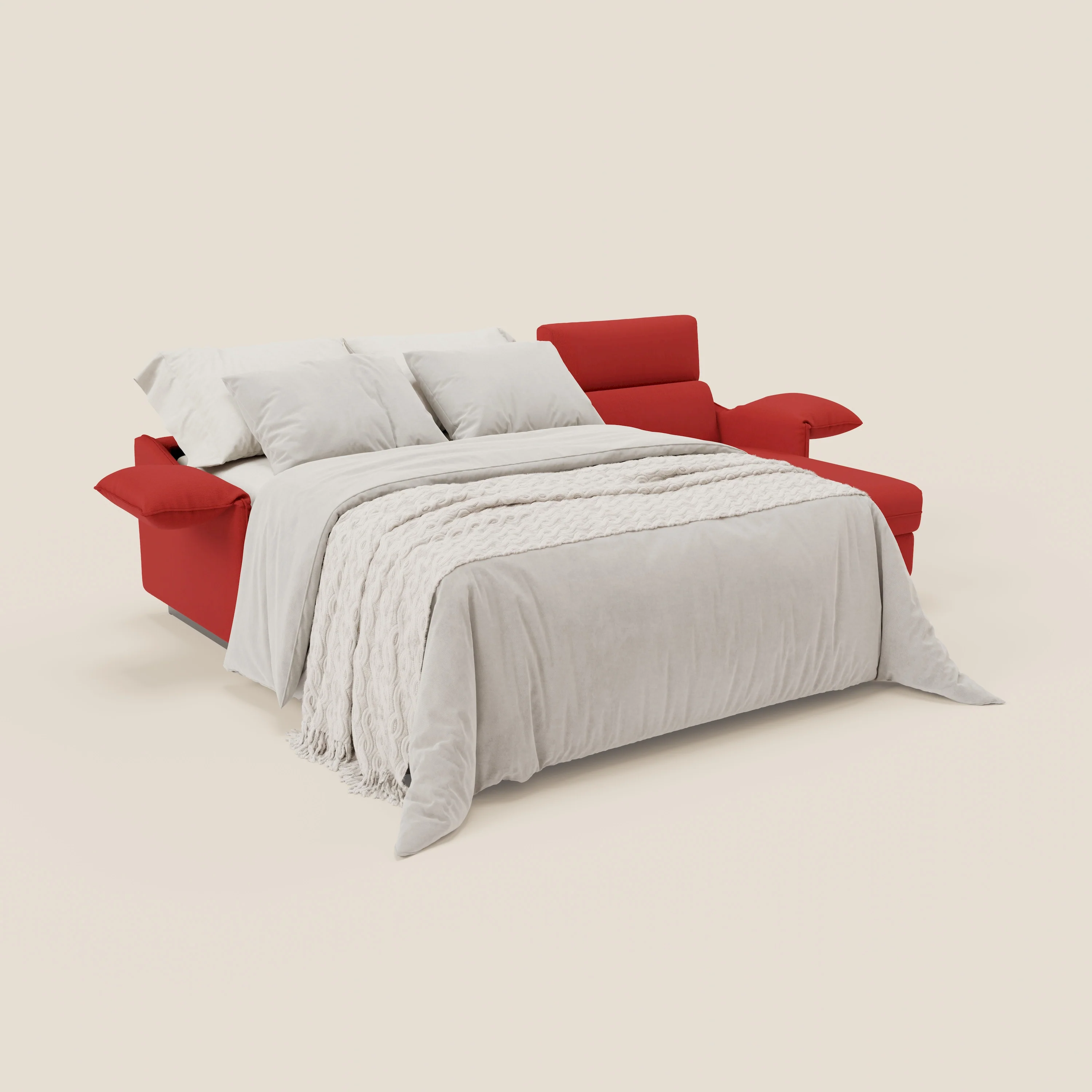 Violetta Canapé d'angle convertible avec chaise longue coffre, têtières et matelas 18cm en tissu imperméable T13 rouge - Image 2