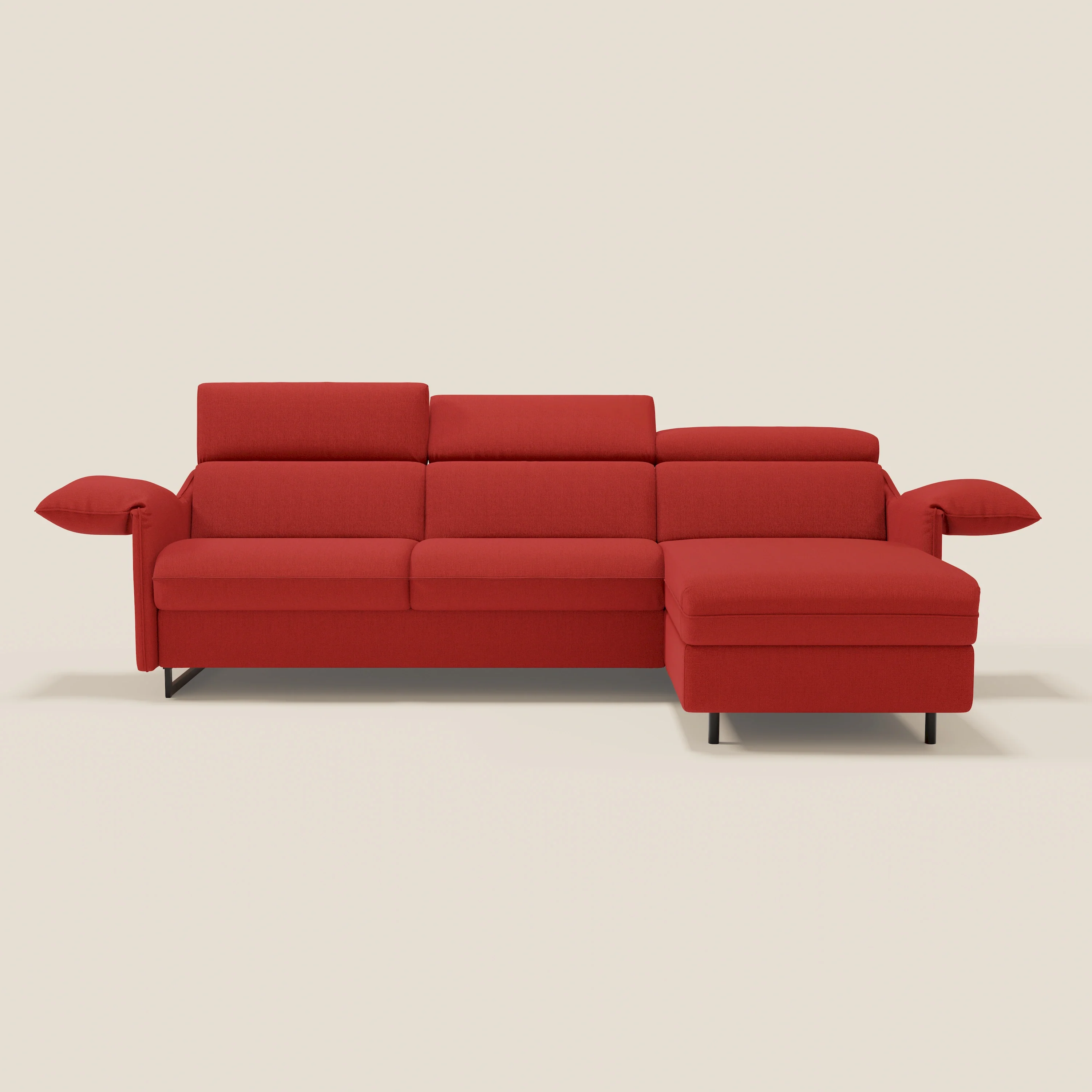 Violetta Canapé d'angle convertible avec chaise longue coffre, têtières et matelas 18cm en tissu imperméable T13 rouge - Image 3