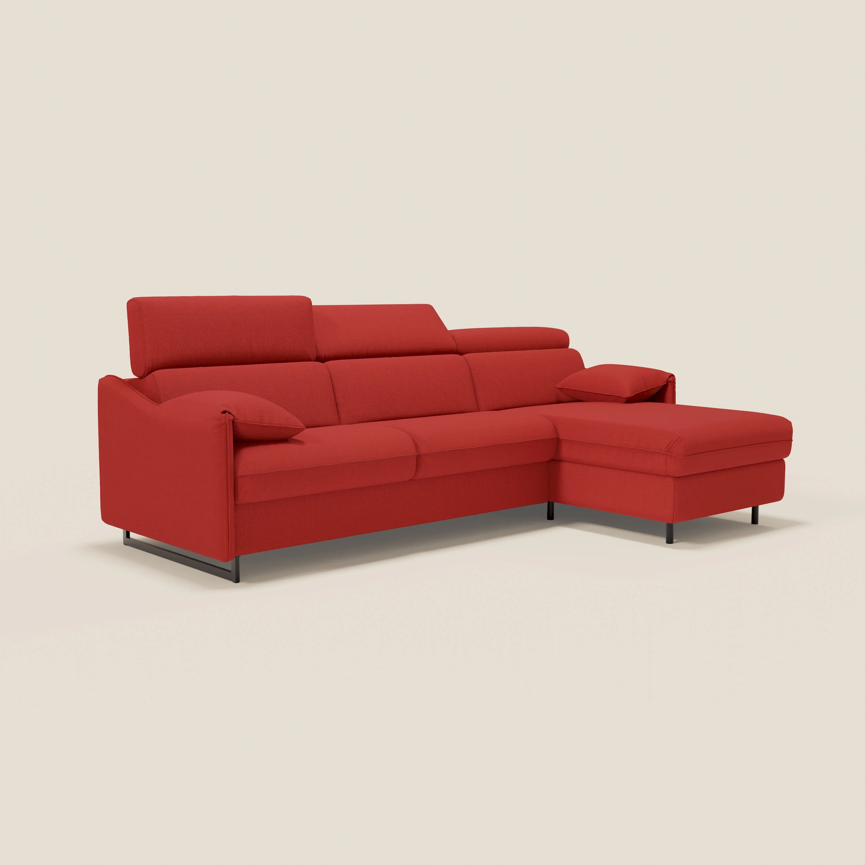 Violetta Canapé d'angle convertible avec chaise longue coffre, têtières et matelas 18cm en tissu imperméable T13 rouge - Image 4