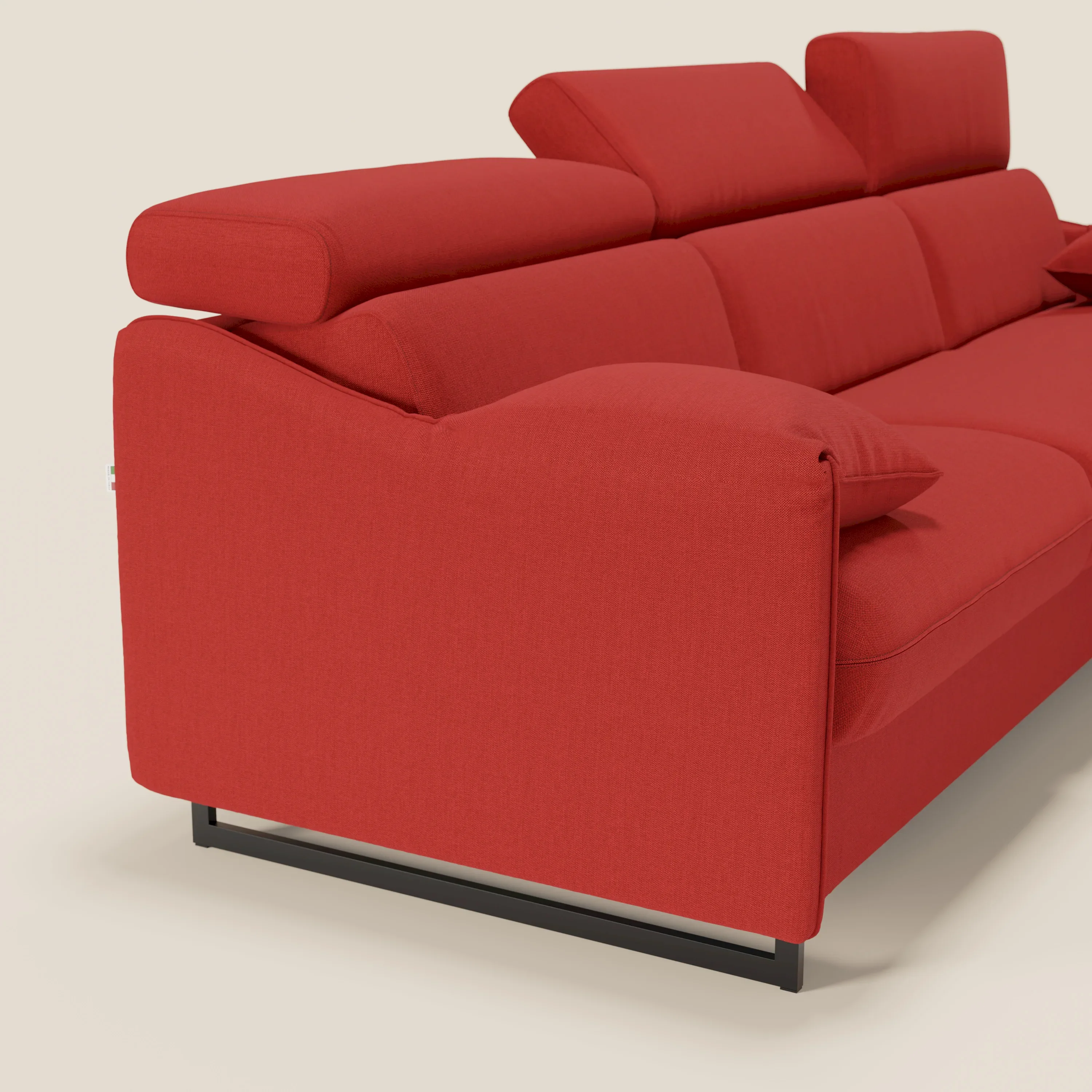 Violetta Canapé d'angle convertible avec chaise longue coffre, têtières et matelas 18cm en tissu imperméable T13 rouge - Image 5